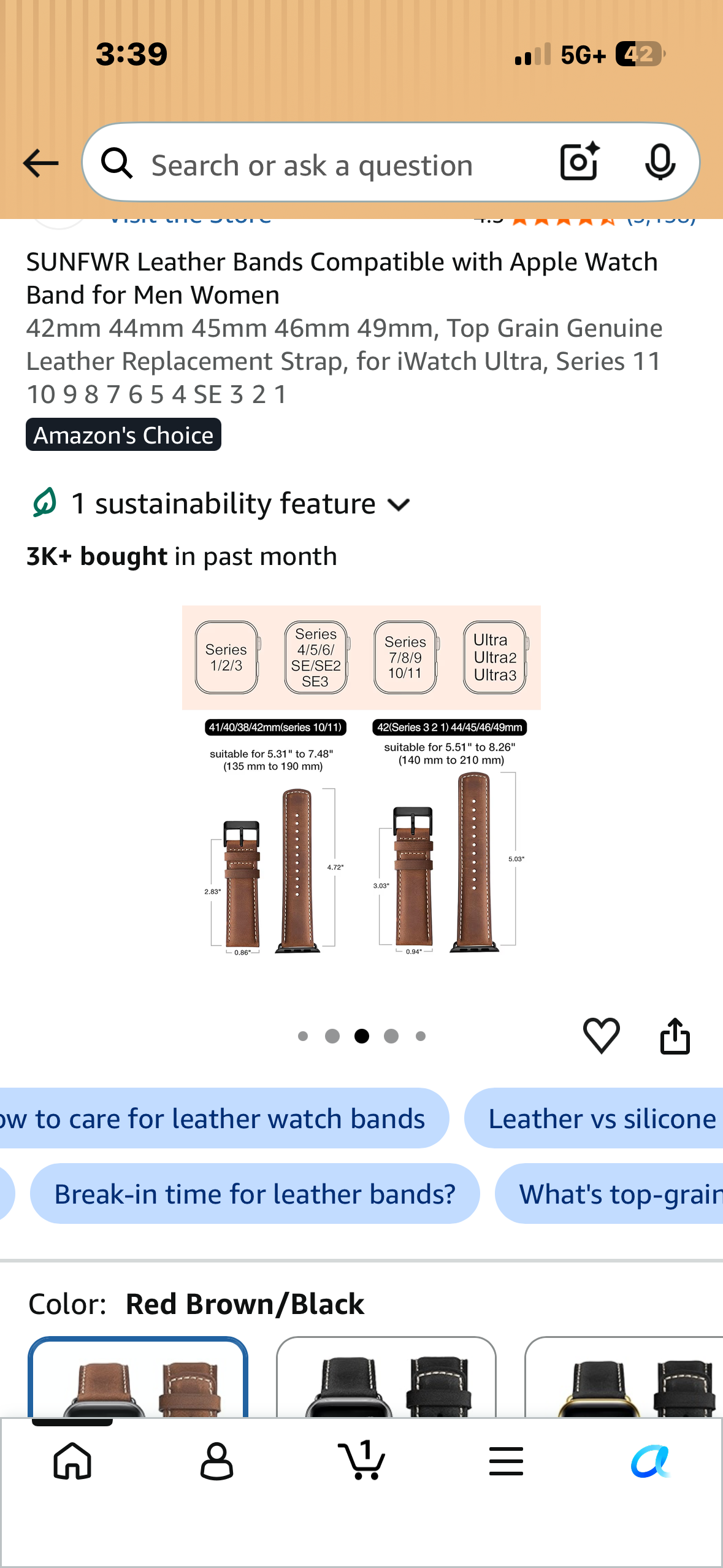 Leather Band Compatible with Apple Watch Ultra 2/Ultra Band 42mm 44mm 45mm 49mm for Men, Vintage Watch Strap for iWatch Series 9 8 7 6 5 4 3 2 1 SE, Grain Genuine Replacement (Brown)