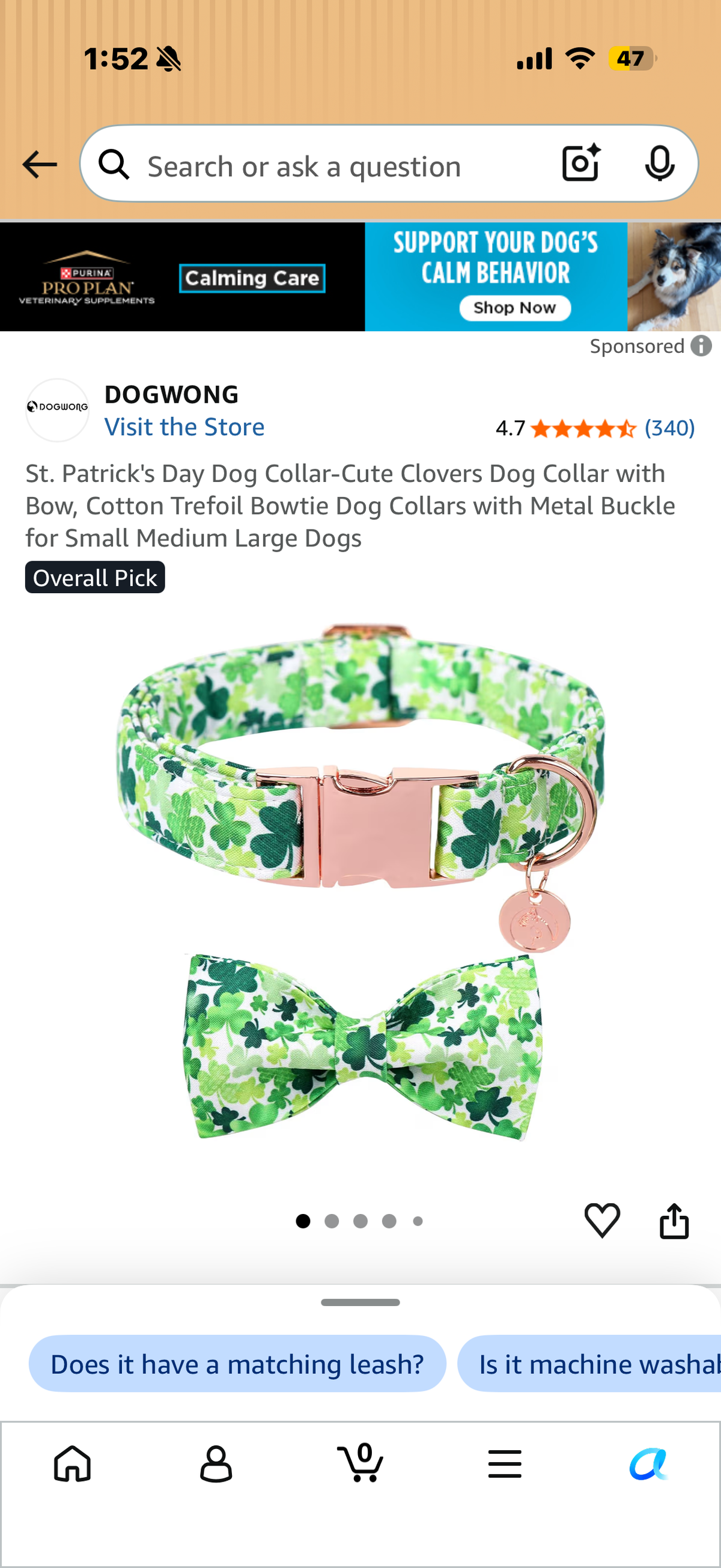 Lucky Dog Collar-Cute Clovers Dog Collar with Bow, Cotton Trefoil Bowtie Dog Collars with Metal Buckle (Large)