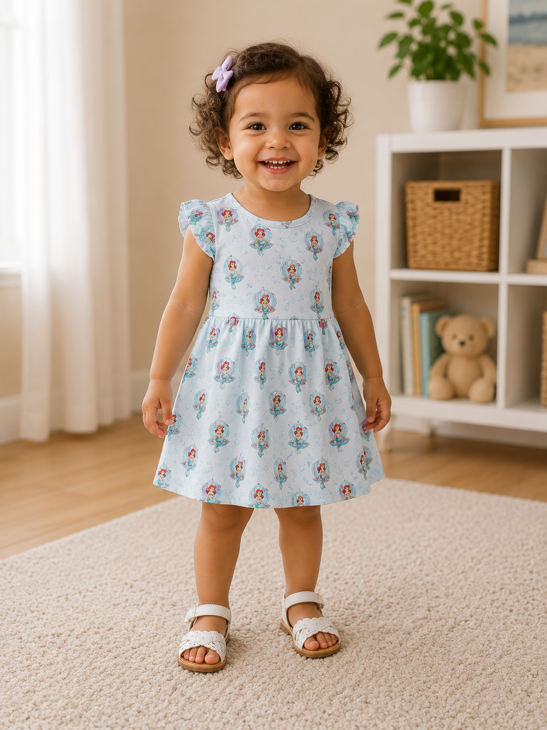 Ariel Mermaid Girls' Dress Short-Sleeve Soft & Cute Blue (Sizes 2T)