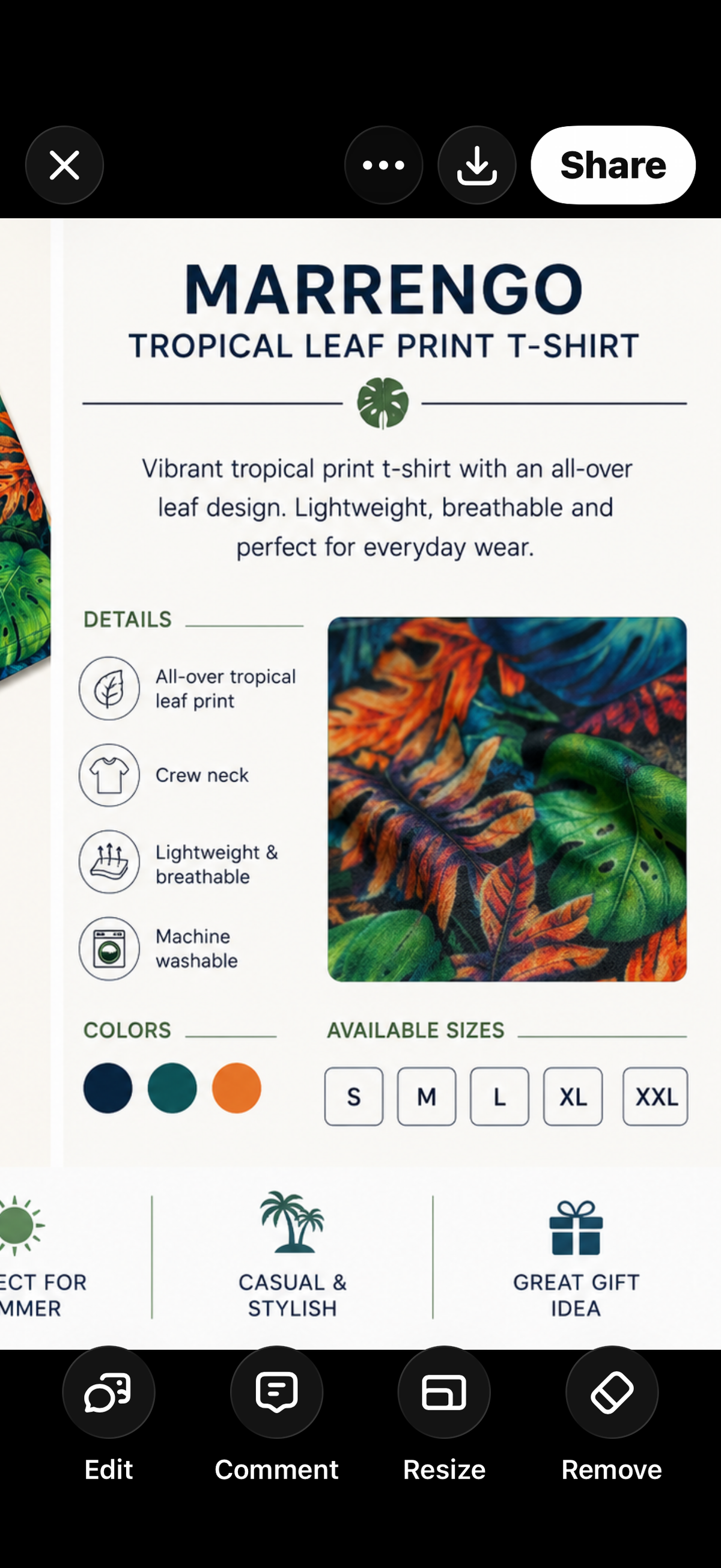 Marrengo Monstera Print Top (Size Small)