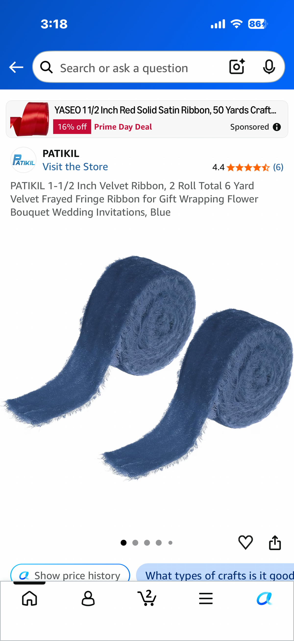 PATIKIL 1-1/2 Inch Velvet Ribbon, 2 Roll Total 6 Yard Velvet Frayed Fringe Ribbon