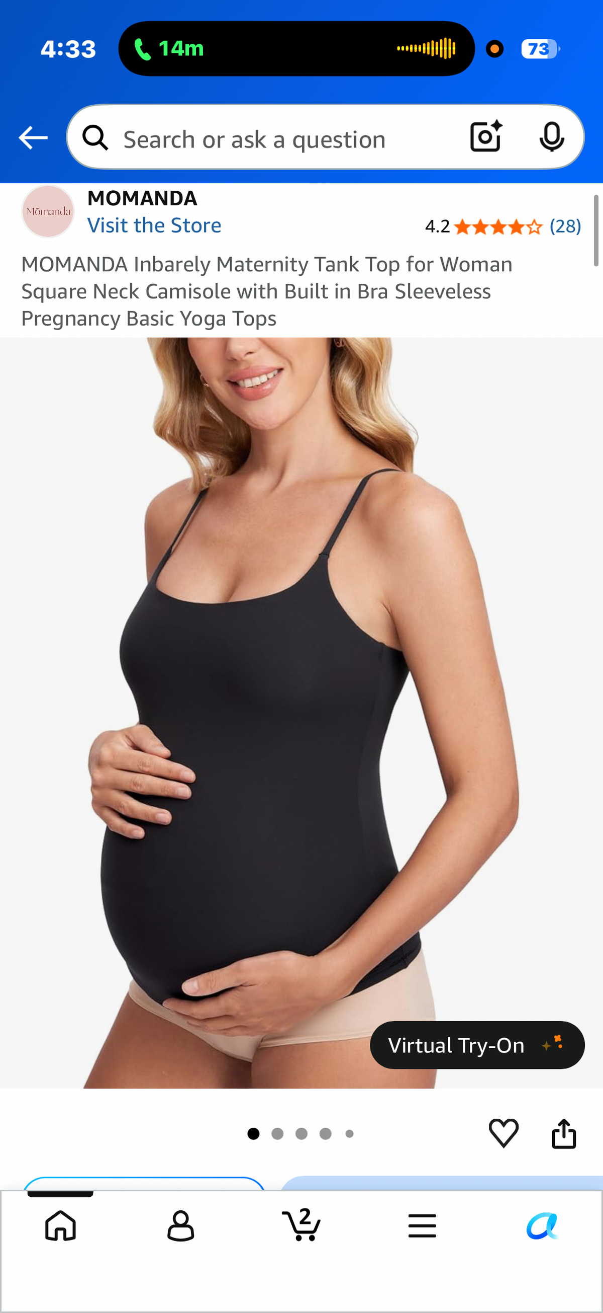 MOMANDA Inbarely Maternity Tank Top for Woman Square Neck Camisole with Built in Bra Sleeveless Pregnancy Basic Yoga Tops