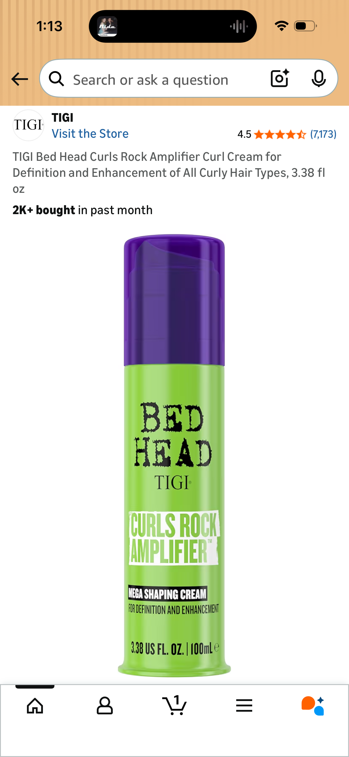 TIGI Bed Head Curls Rock Amplifier Curl Cream for Definition and Enhancement of All Curly Hair Types, 3.38 fl oz