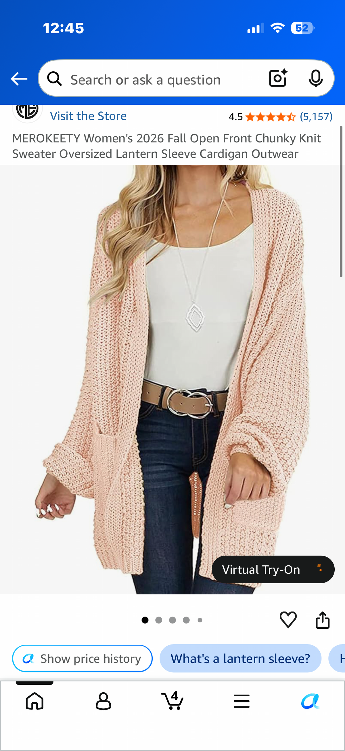 MEROKEETY Women's 2026 Fall Open Front Chunky Knit Sweater Oversized Lantern Sleeve Cardigan Outwear (Size XXL)
