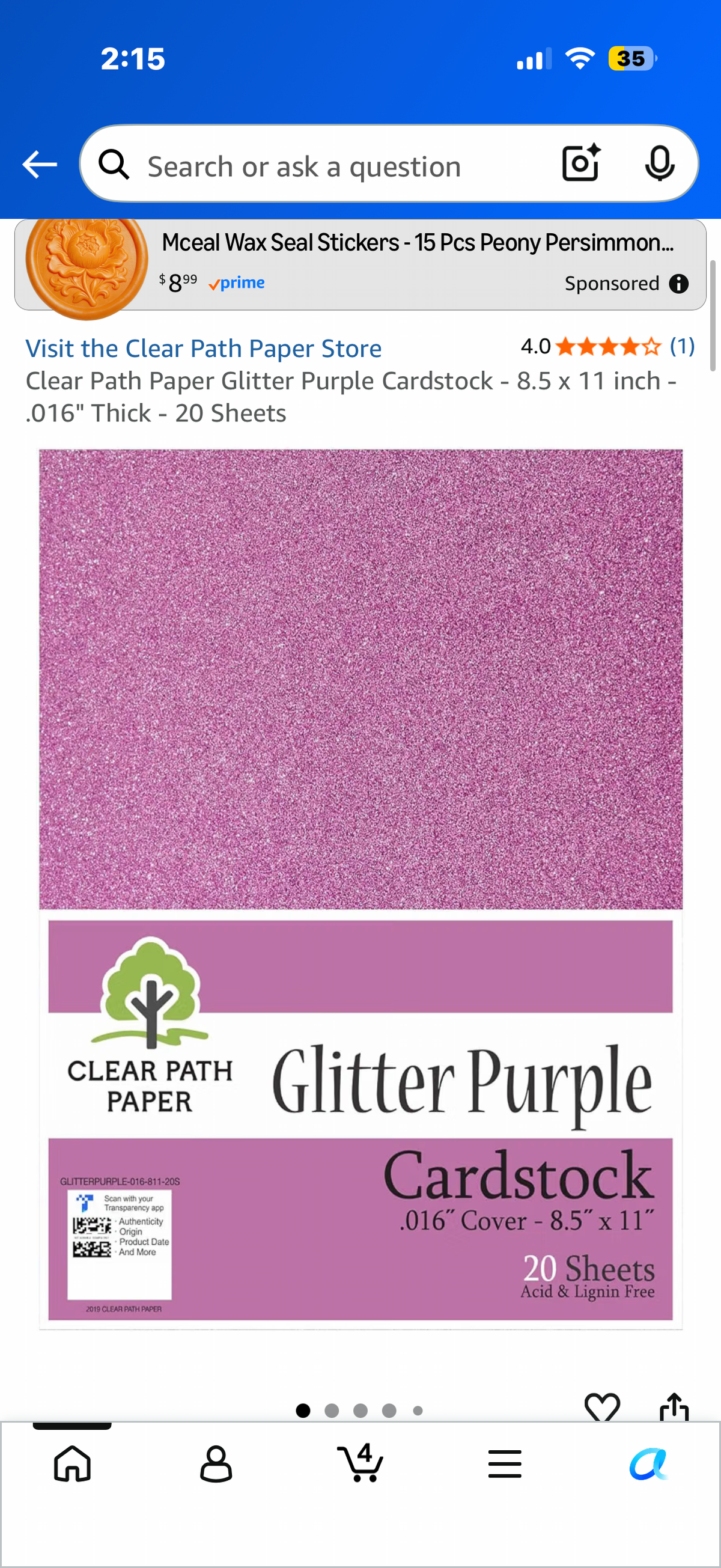 Clear Path Paper Glitter Purple Cardstock - 8.5 x 11 inch - .016" Thick - 20 Sheets