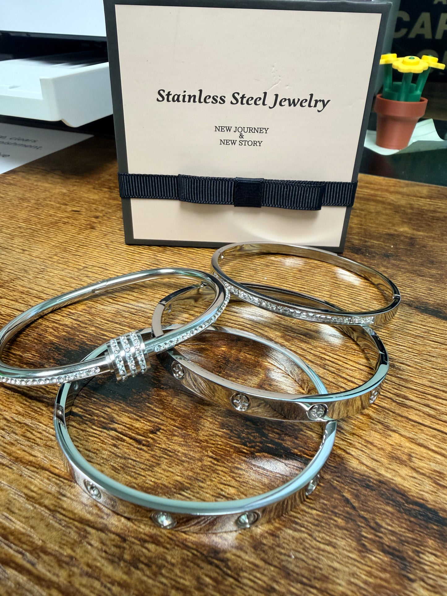 Set of Four Stainless Steel Bangle Bracelets
