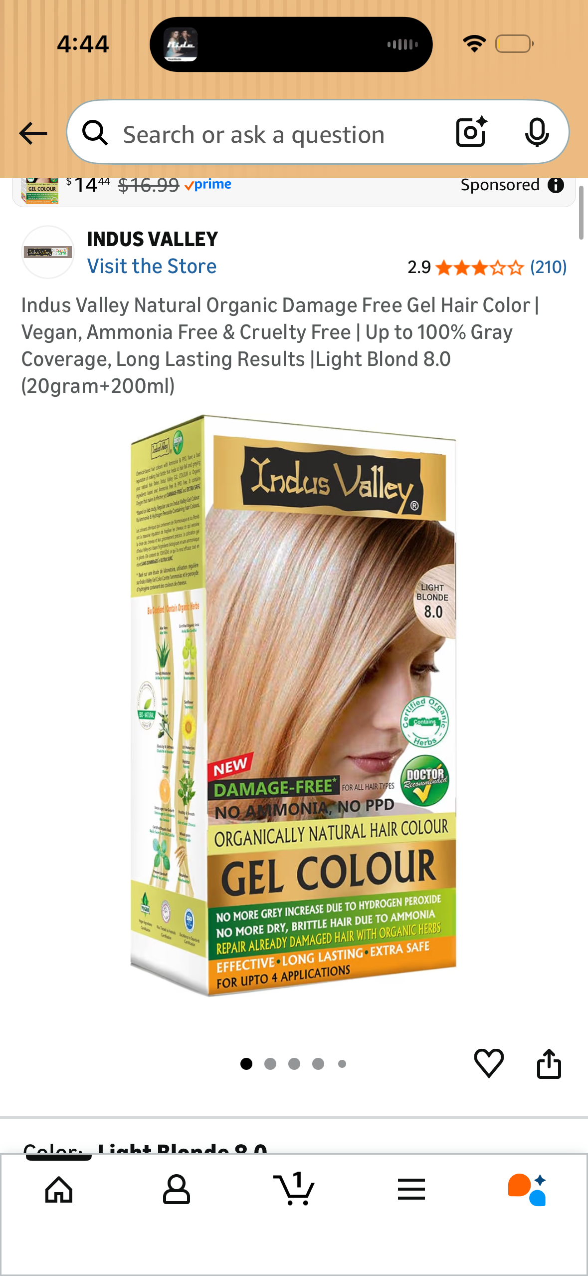 Indus Valley Natural Organic Damage Free Gel Hair Color | Vegan, Ammonia Free & Cruelty Free | Up to 100% Gray Coverage, Long Lasting Results |Light Blond 8.0 (20gram+200ml)