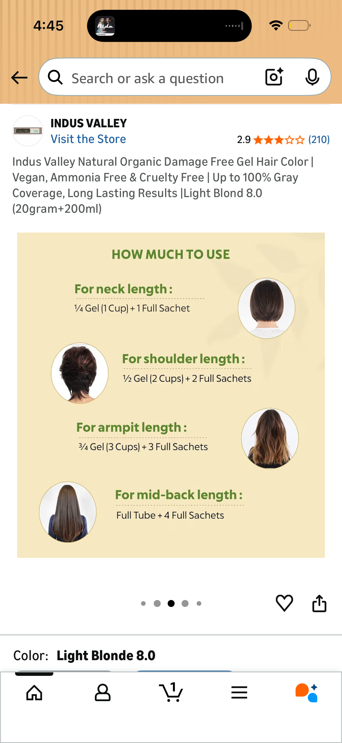 Indus Valley Natural Organic Damage Free Gel Hair Color | Vegan, Ammonia Free & Cruelty Free | Up to 100% Gray Coverage, Long Lasting Results |Light Blond 8.0 (20gram+200ml)