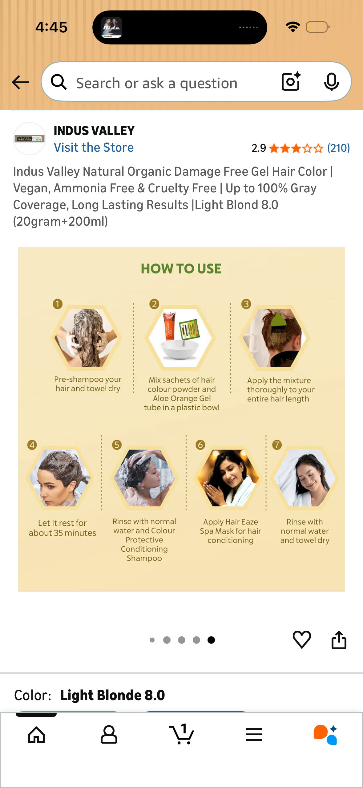 Indus Valley Natural Organic Damage Free Gel Hair Color | Vegan, Ammonia Free & Cruelty Free | Up to 100% Gray Coverage, Long Lasting Results |Light Blond 8.0 (20gram+200ml)