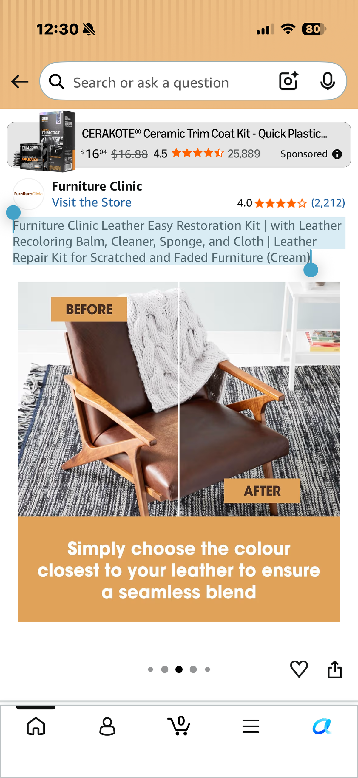 Furniture Clinic Leather Easy Restoration Kit | with Leather Recoloring Balm, Cleaner, Sponge, and Cloth | Leather Repair Kit for Scratched and Faded Furniture (Cream)