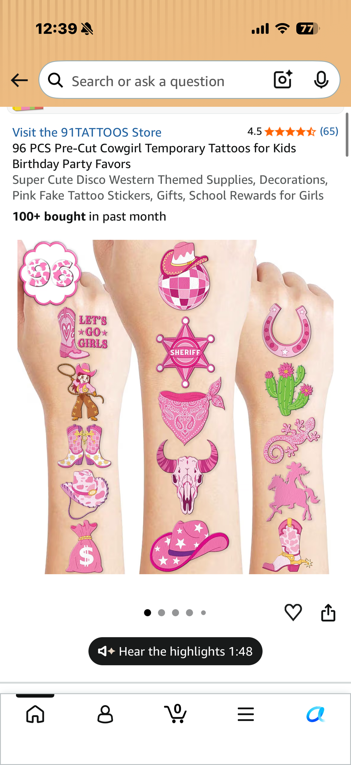 Super Cute Disco Western Themed Supplies, Decorations, Pink Fake Tattoo Stickers, Gifts, School Rewards for Girls