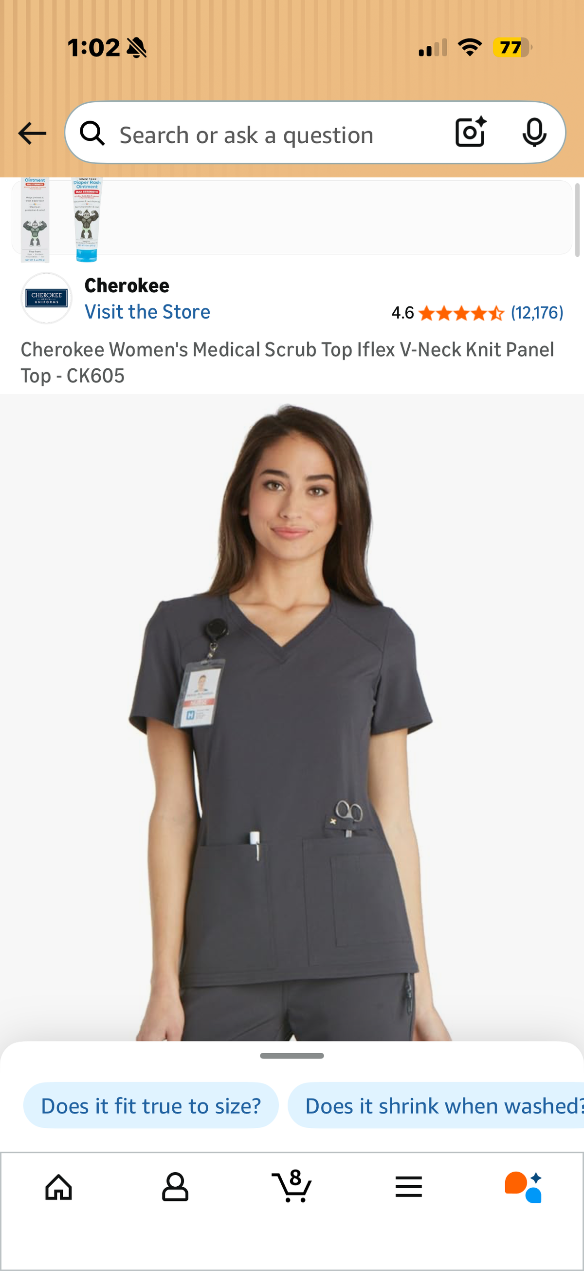 Cherokee Women's Medical Scrub Top Iflex V-Neck Knit Panel Top - CK605 (Size Large)