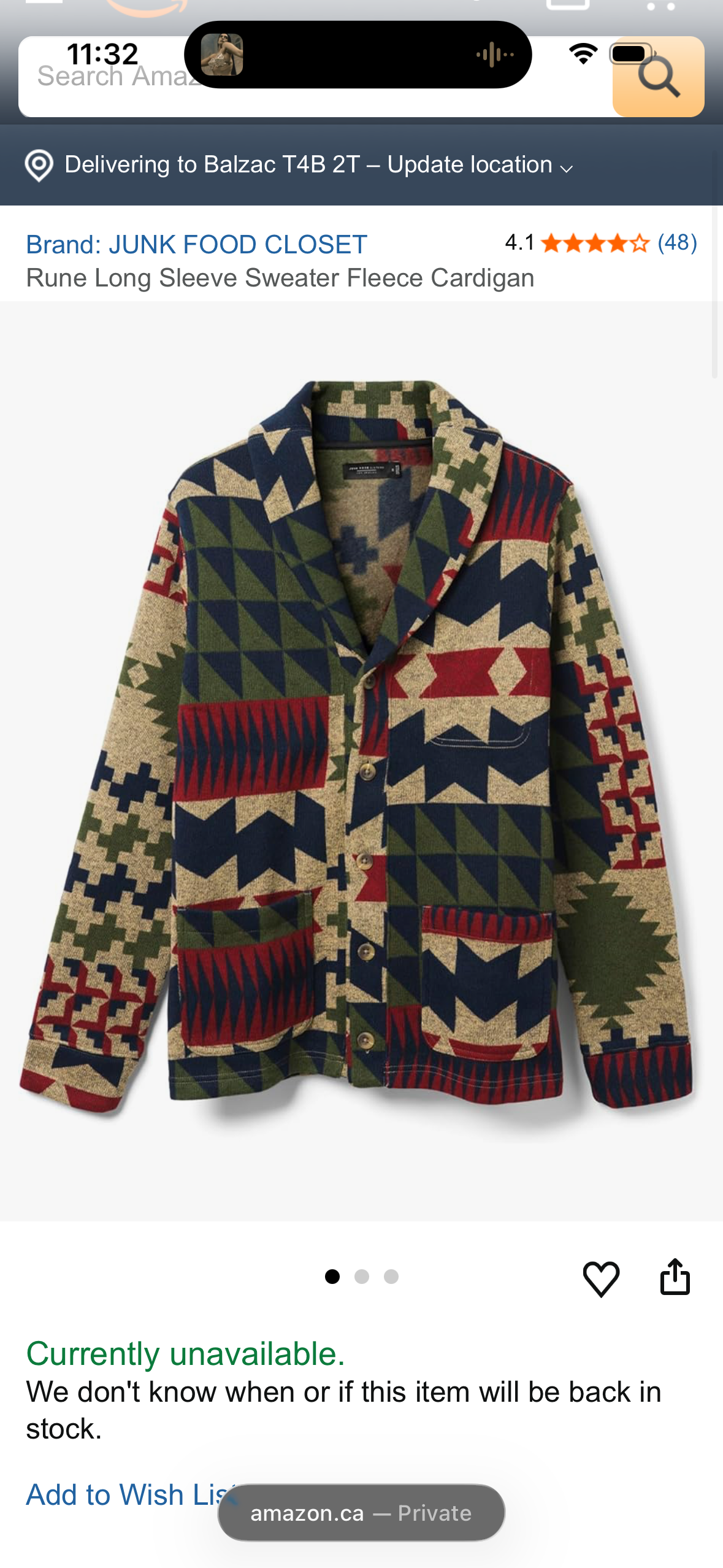 Rune Long Sleeve Sweater Fleece Cardigan (Size Medium)