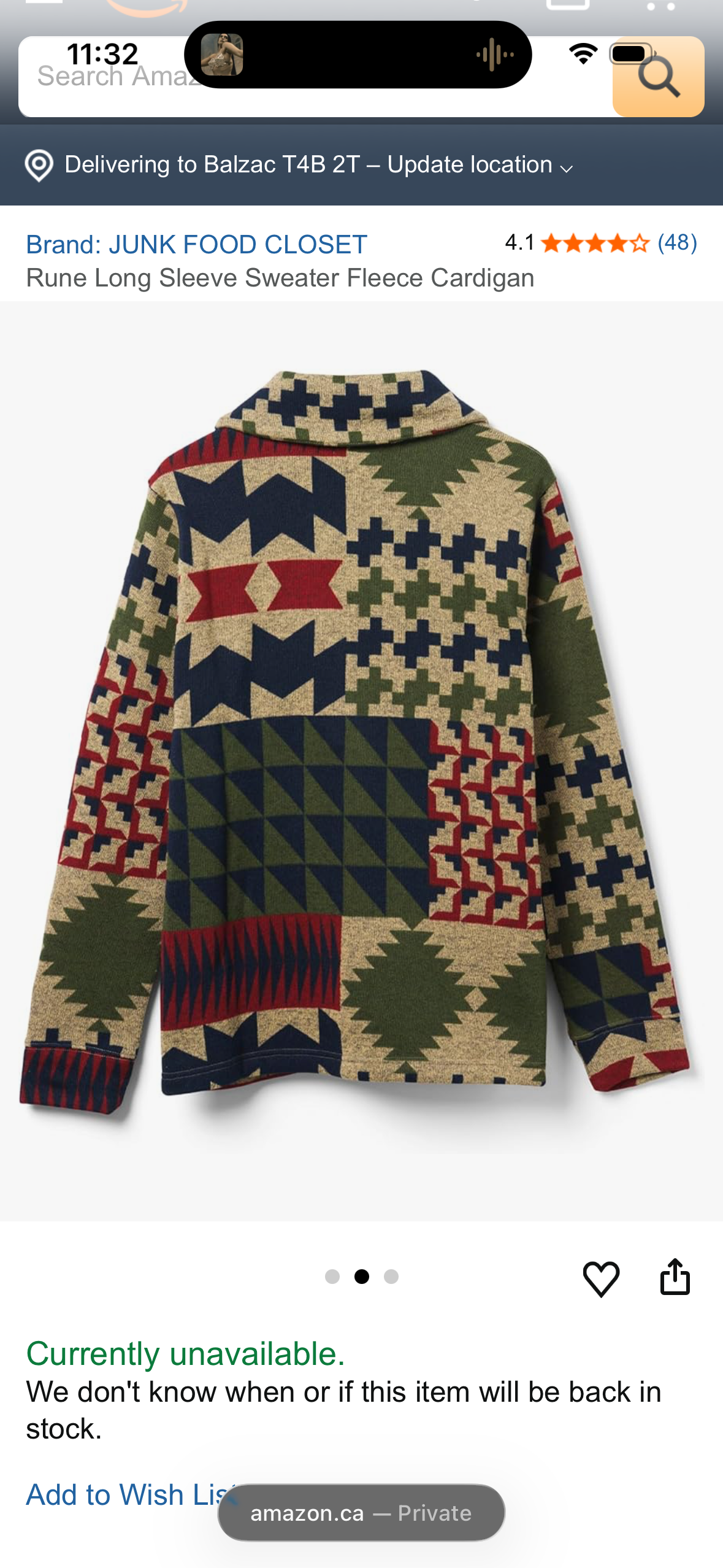 Rune Long Sleeve Sweater Fleece Cardigan (Size Medium)