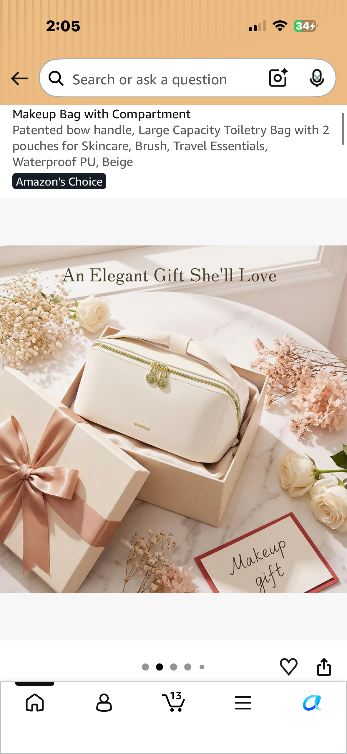 Cosmetic Bag for Women, WideOpen Travel Makeup Bag with Compartment Patented bow handle, Large Capacity Toiletry Bag with 2 pouches for Skincare, Brush, Travel Essentials, Waterproof PU, Beige