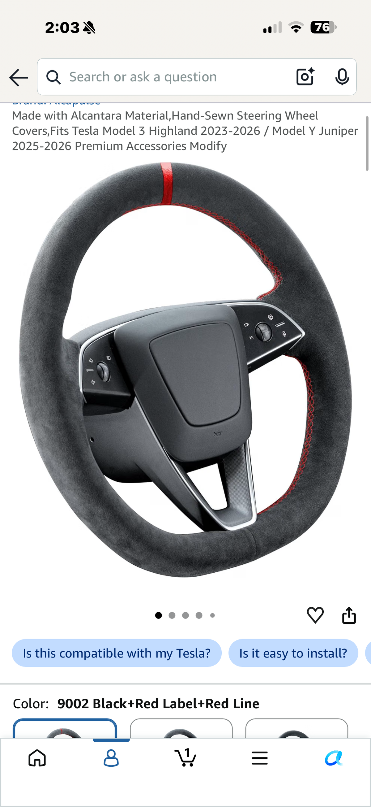 Made with Alcantara Material,Hand-Sewn Steering Wheel Covers,Fits Tesla Model 3 Highland 2023-2026 / Model Y Juniper 2025-2026 Premium Accessories