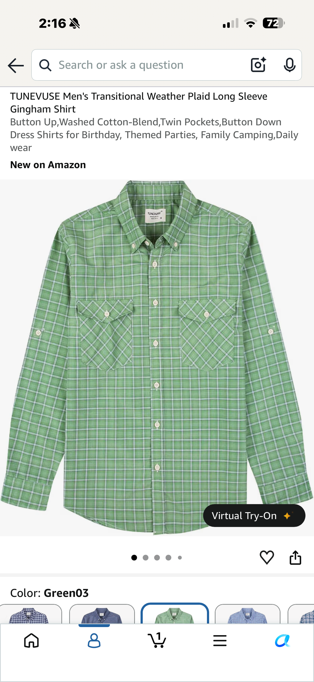 TUNEVUSE Men's Transitional Weather Plaid Long Sleeve Gingham Shirt (Medium)
