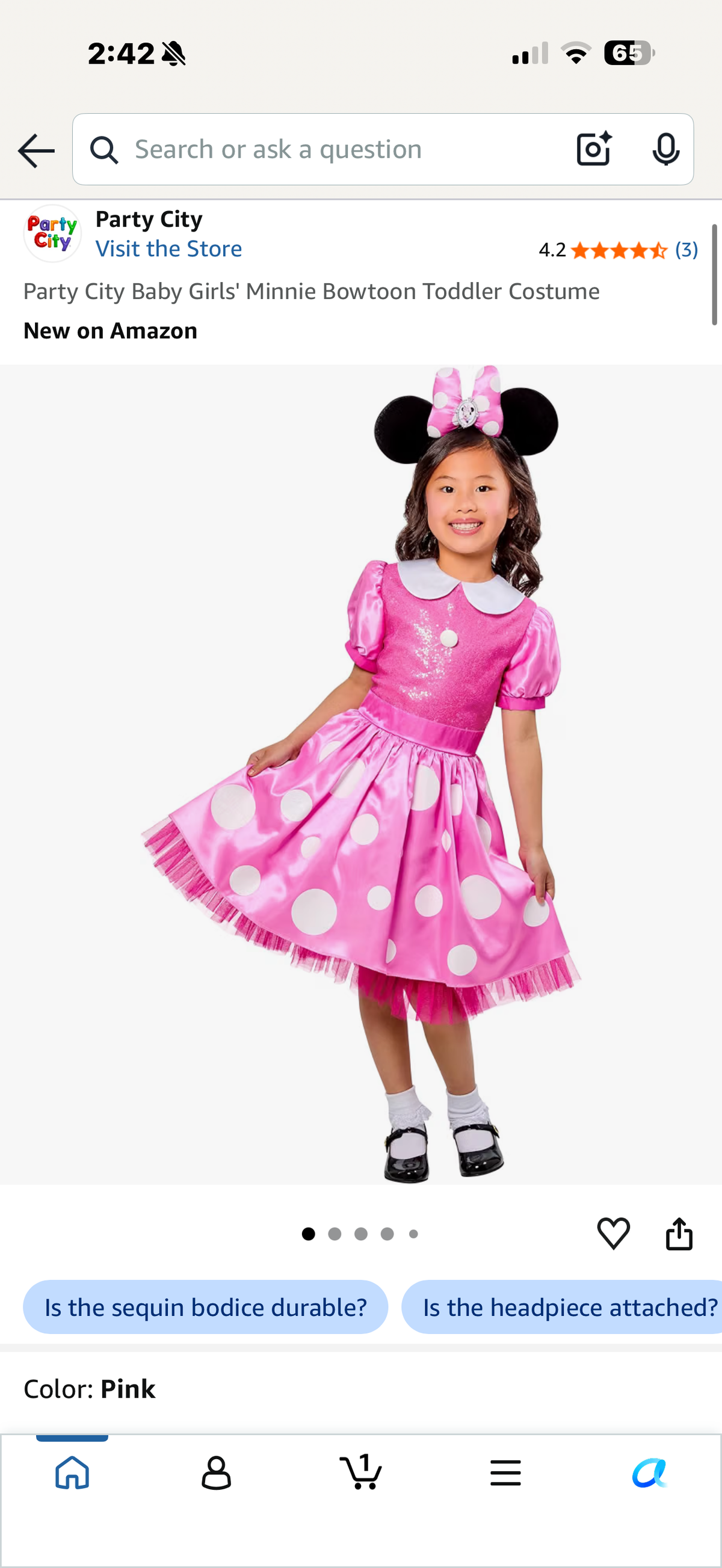 Party City Baby Girls' Minnie Bowtoon Toddler Costume (Size 4T)