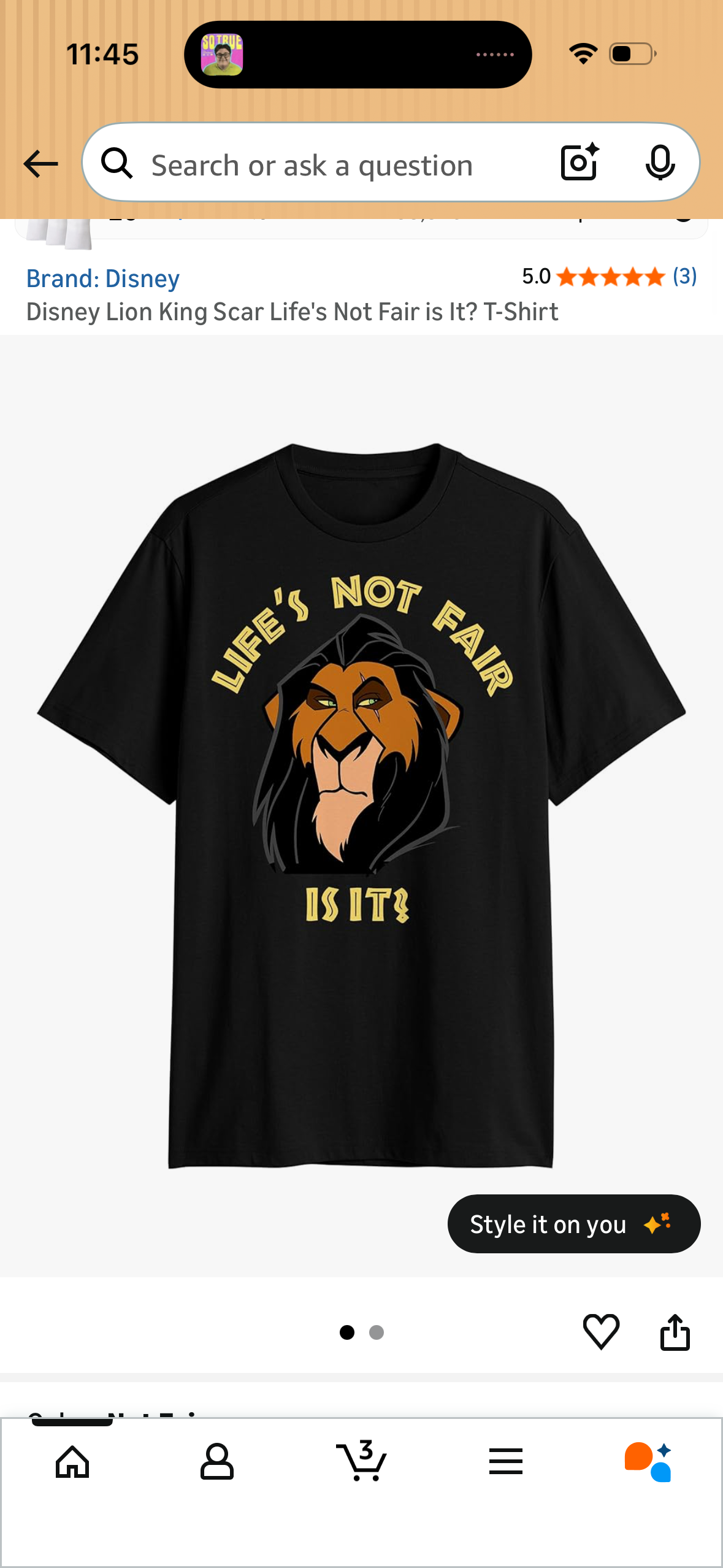 Disney Lion King Scar Life's Not Fair is It? T-Shirt (Size Small)