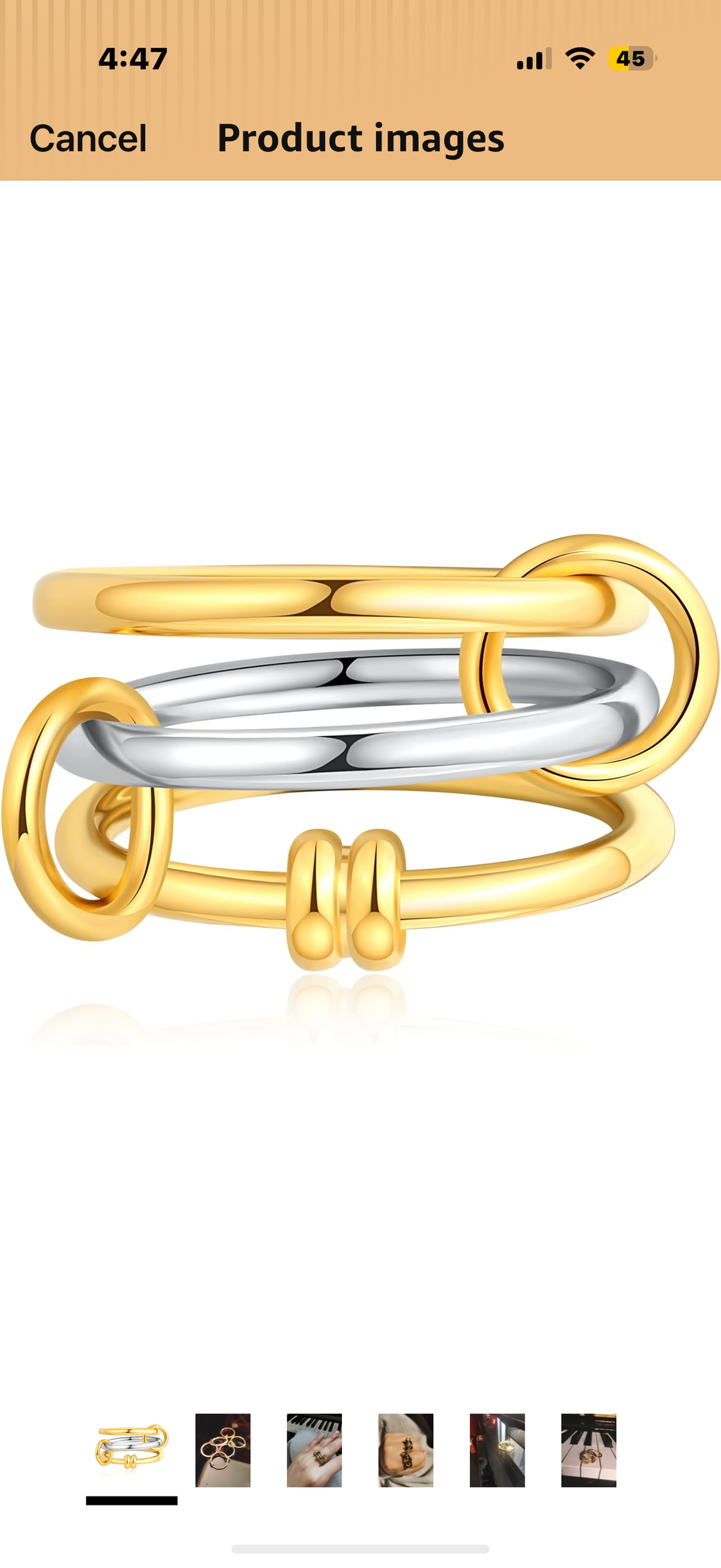 MQV Two Tone Link Connected Rings Interlocking Ring Gold Silver Cubic Zirconia Statement Ring Maximalist Stacking Ring (size 7)