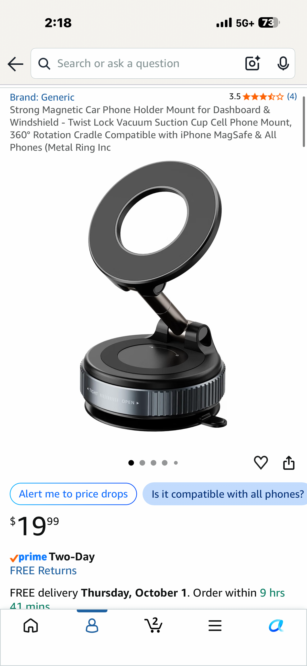 Strong Magnetic Car Phone Holder Mount for Dashboard & Windshield - Twist Lock Vacuum Suction Cup Cell Phone Mount, 360° Rotation Cradle Compatible with iPhone MagSafe & All Phones