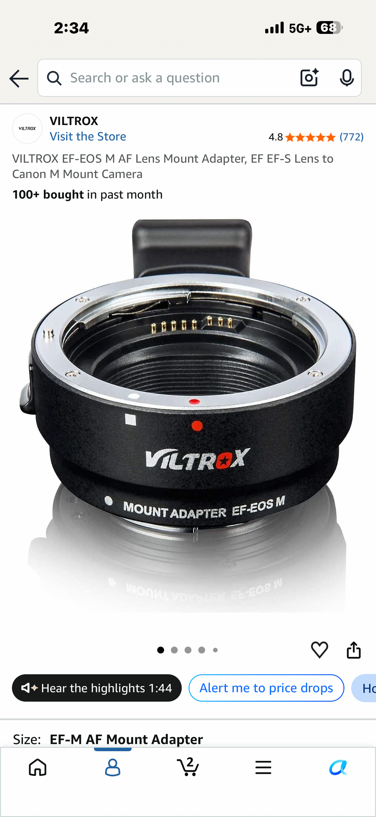 VILTROX EF-EOS M AF Lens Mount Adapter, EF EF-S Lens to Canon M Mount Camera