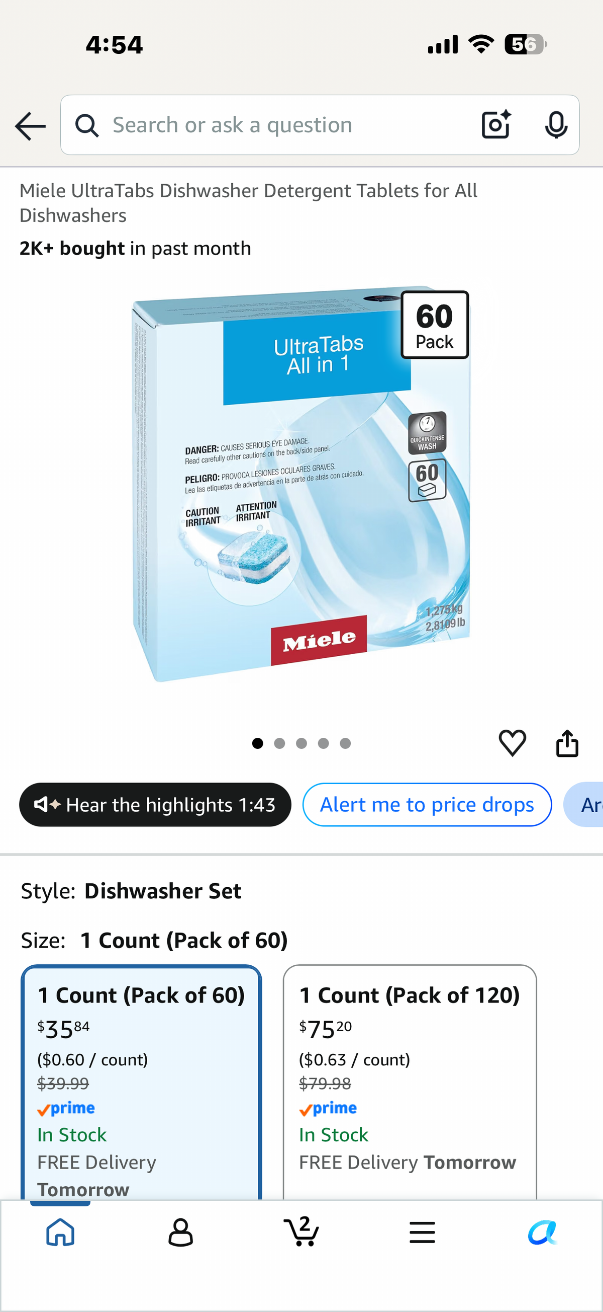 Miele UltraTabs Dishwasher Detergent Tablets for All Dishwashers