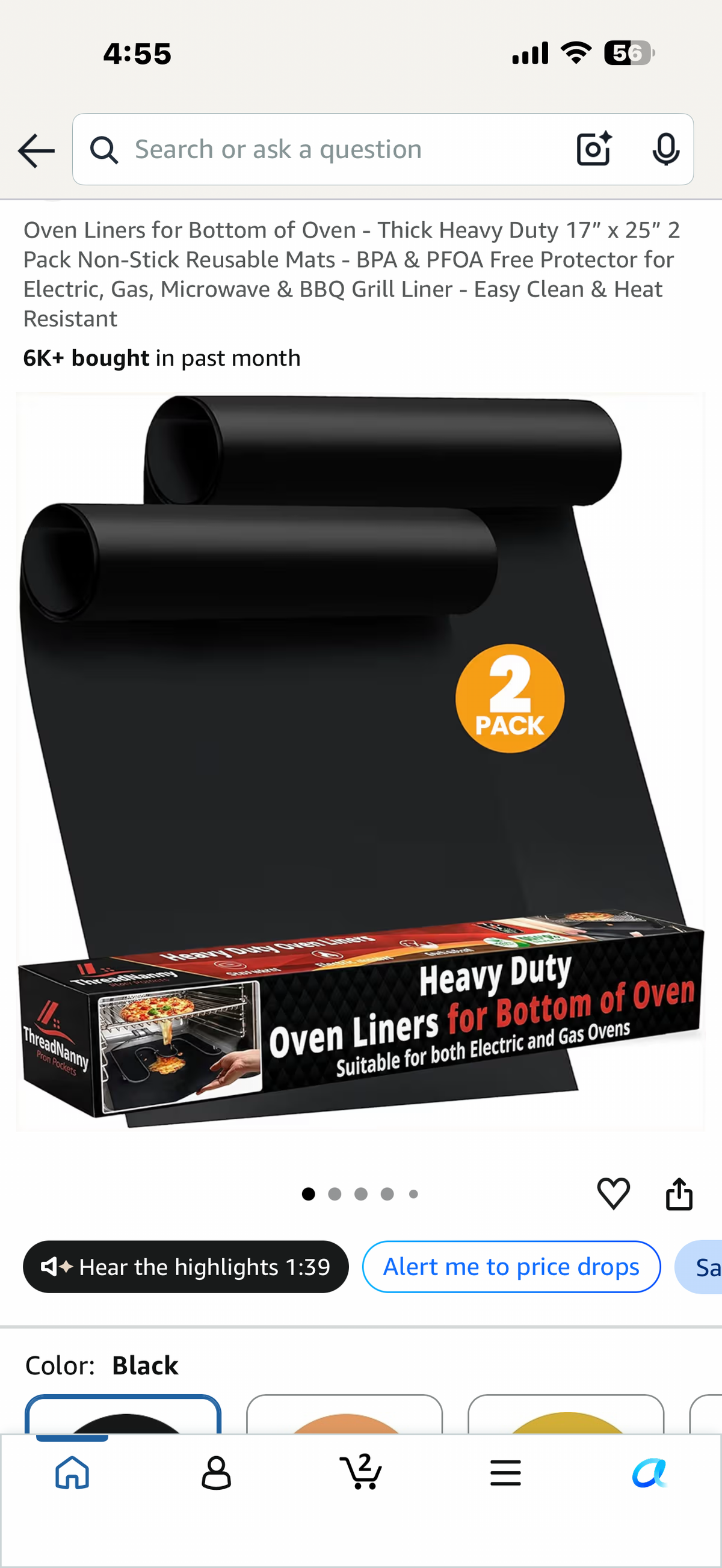 Oven Liners for Bottom of Oven - Thick Heavy Duty 17” x 25” 2 Pack Non-Stick Reusable Mats - BPA & PFOA Free Protector for Electric, Gas, Microwave & BBQ Grill Liner - Easy Clean & Heat Resistant