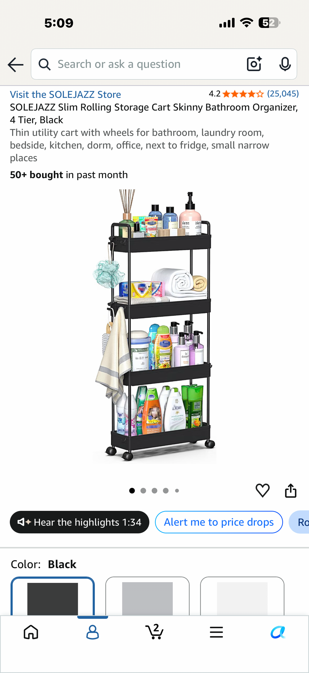 Thin utility cart with wheels for bathroom, laundry room, bedside, kitchen, dorm, office, next to fridge, small narrow places