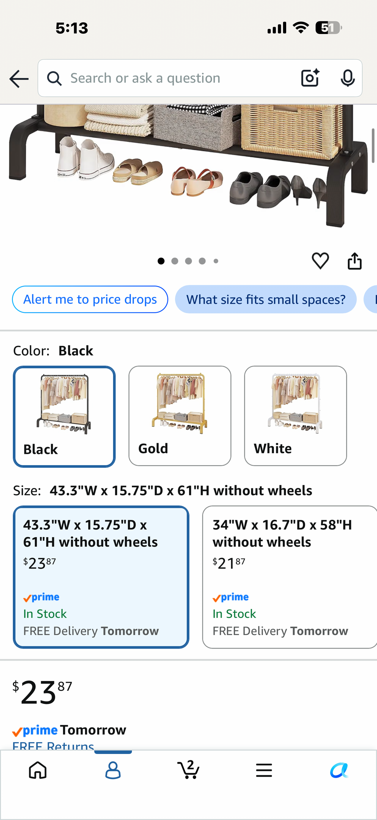 Metal 43.3 Inches Garment Rack Clothing Clothes Rack with Bottom Shelf for Hanging Clothes Coats Skirts Shirts Sweaters Black