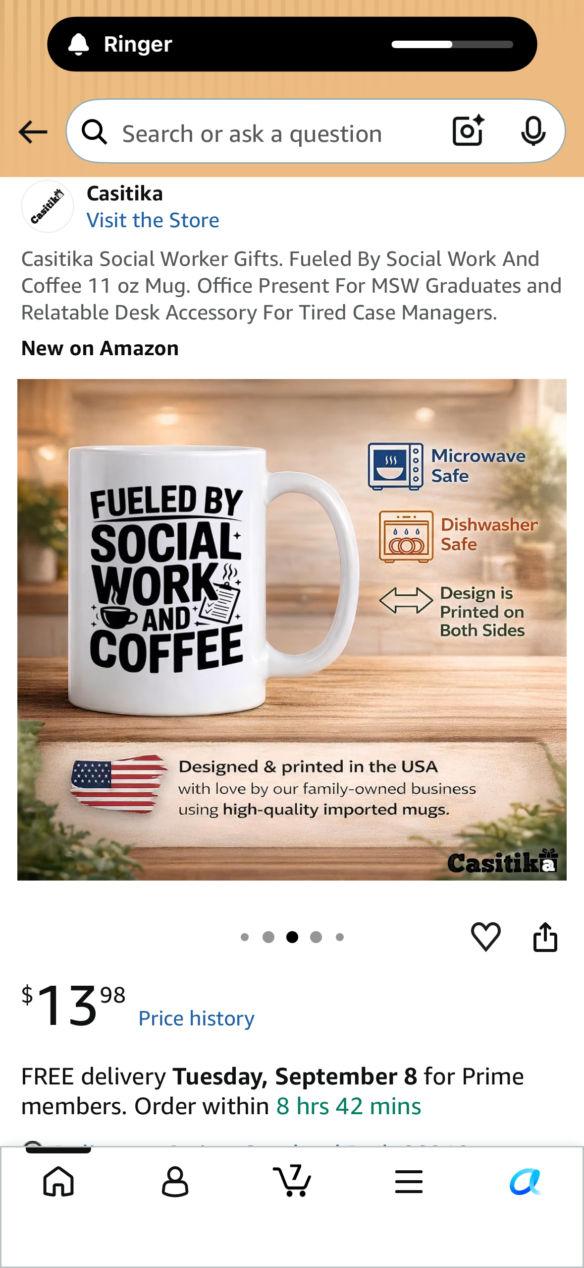 Casitika Social Worker Gifts. Fueled By Social Work And Coffee 11 oz Mug. Office Present For MSW Graduates and Relatable Desk Accessory For Tired Case Managers.