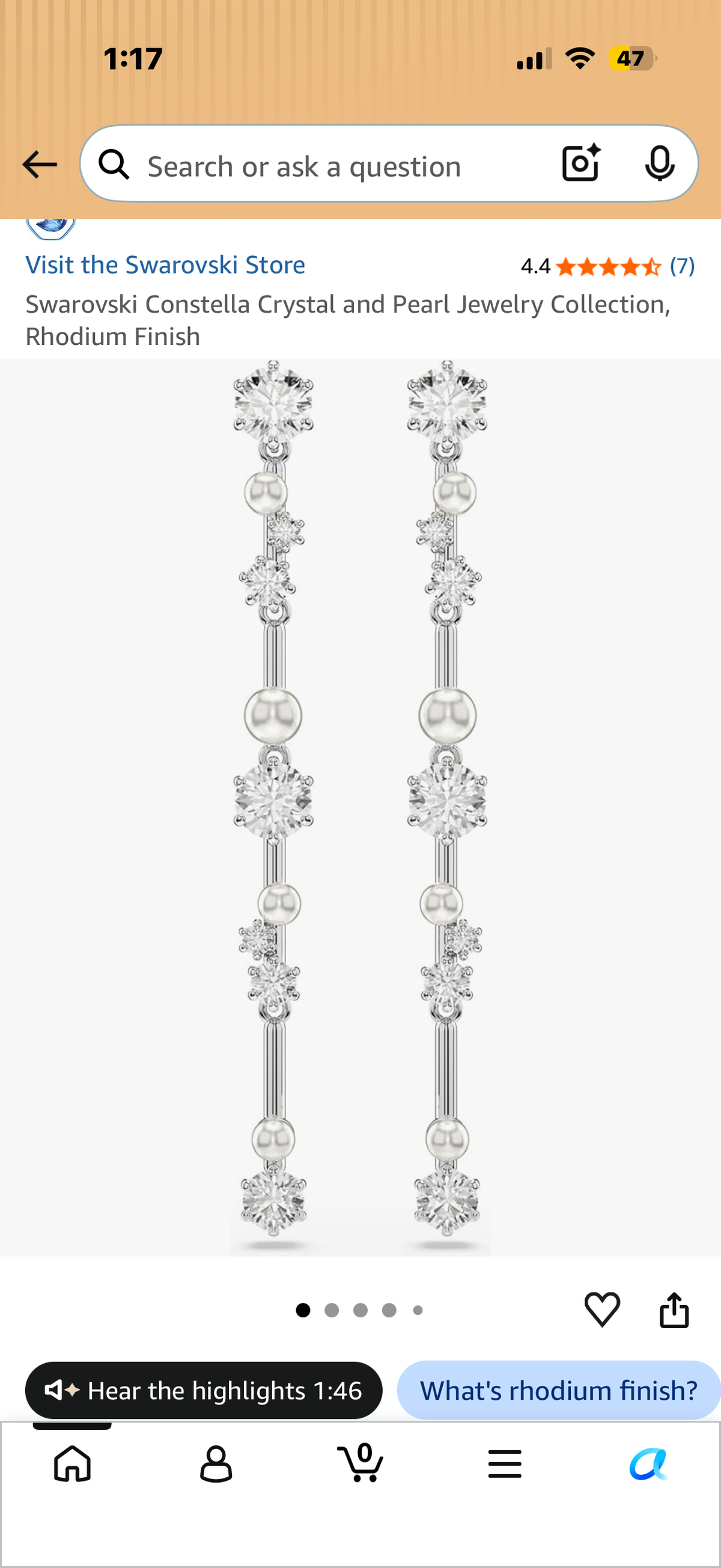 Swarovski Constella Drop Earrings Crystal Pearl Round Cuts White Rhodium Plated - 5705614