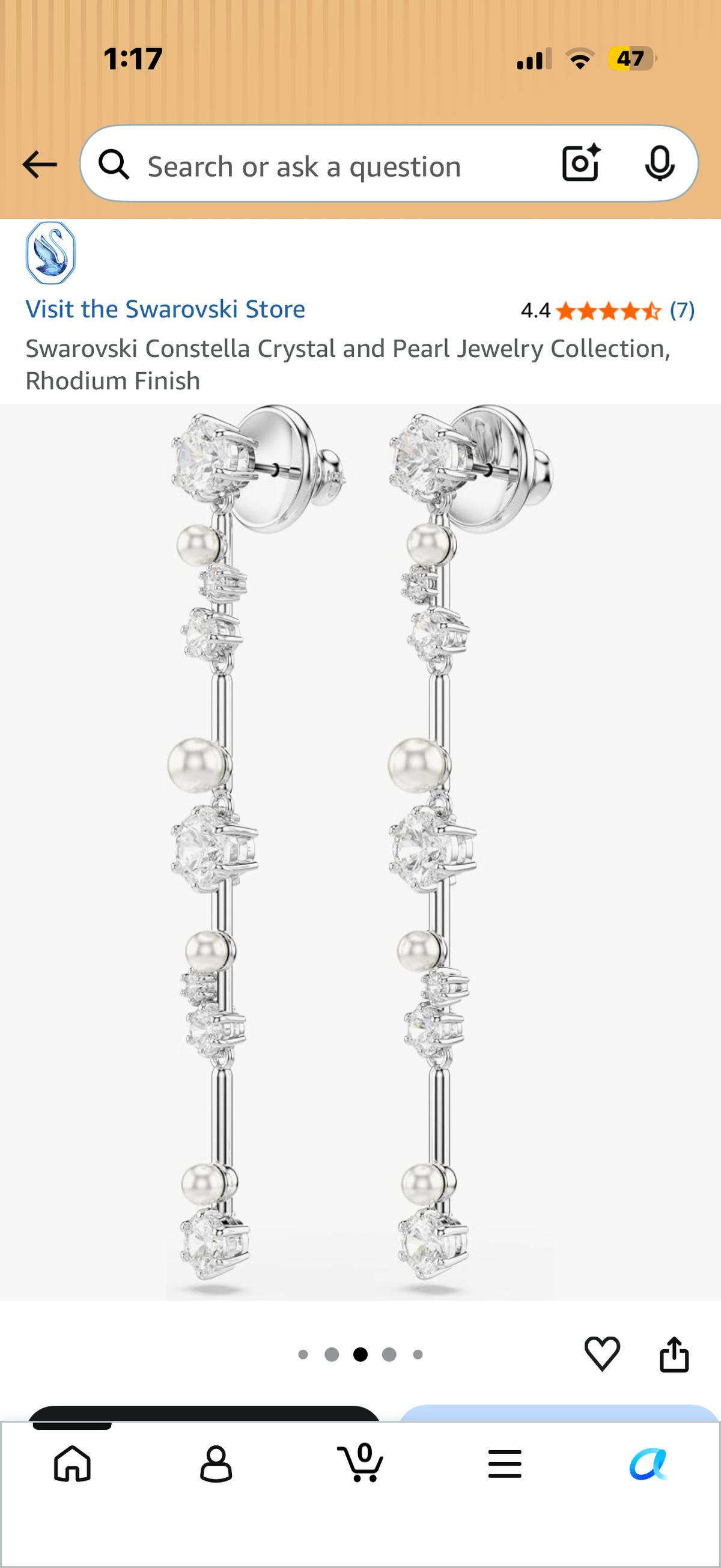 Swarovski Constella Drop Earrings Crystal Pearl Round Cuts White Rhodium Plated - 5705614