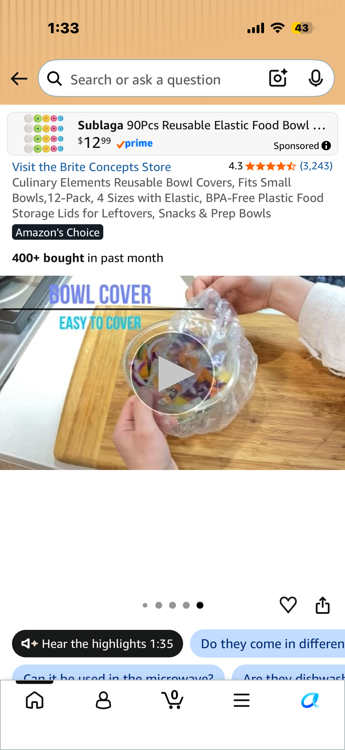 Culinary Elements Reusable Bowl Covers, Fits Small Bowls,12-Pack, 4 Sizes with Elastic, BPA-Free Plastic Food Storage Lids for Leftovers, Snacks & Prep Bowls