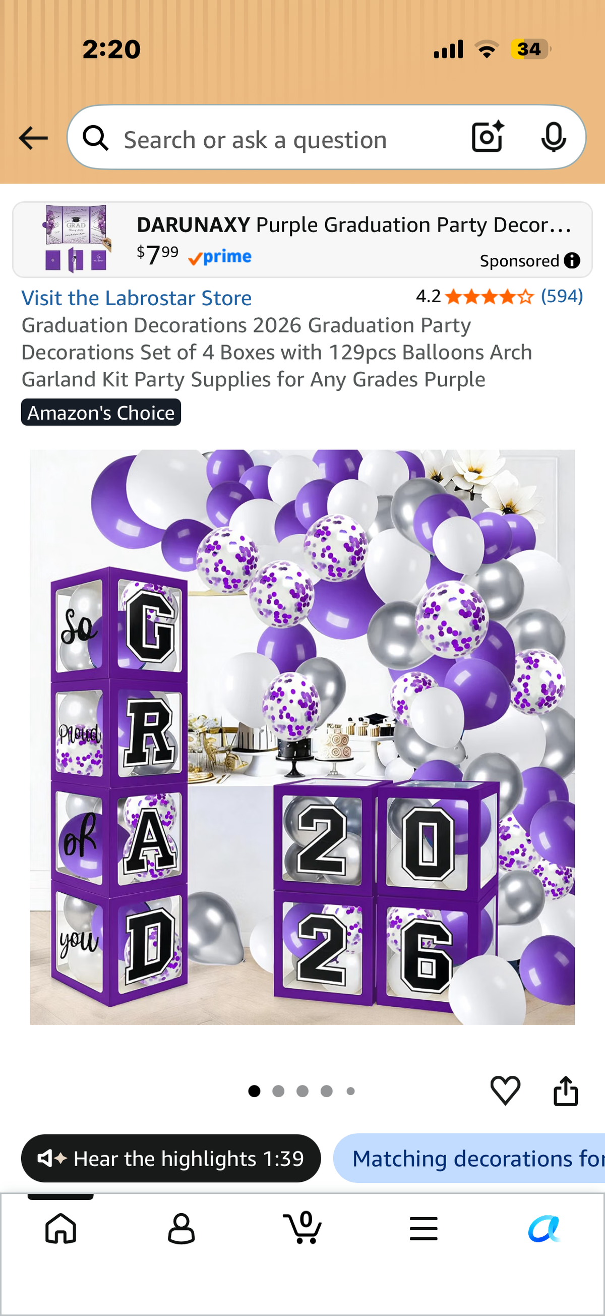 Graduation Decorations 2026 Graduation Party Decorations Set of 4 Boxes with 129pcs Balloons Arch Garland Kit Party Supplies for Any Grades Purple