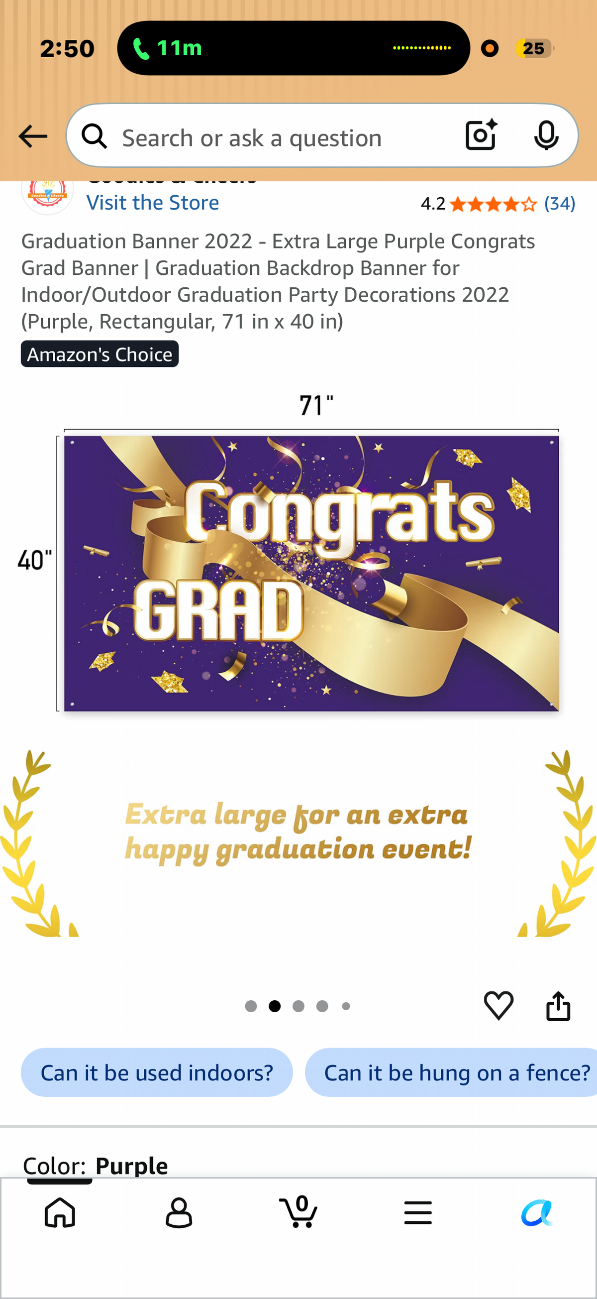 Graduation Banner Extra Large Purple Congrats Grad Banner | Graduation Backdrop Banner for Indoor/Outdoor Graduation Party Decorations  (Purple, Rectangular, 71 in x 40 in