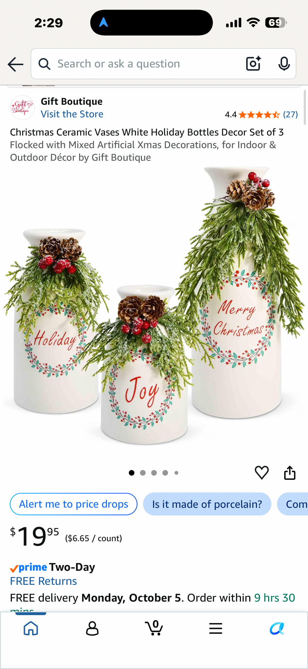 Set of 3 Christmas Vases