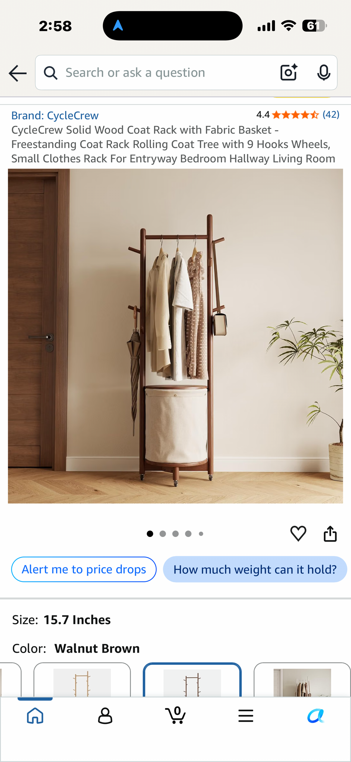 Solid Wood Coat Rack with Fabric Basket