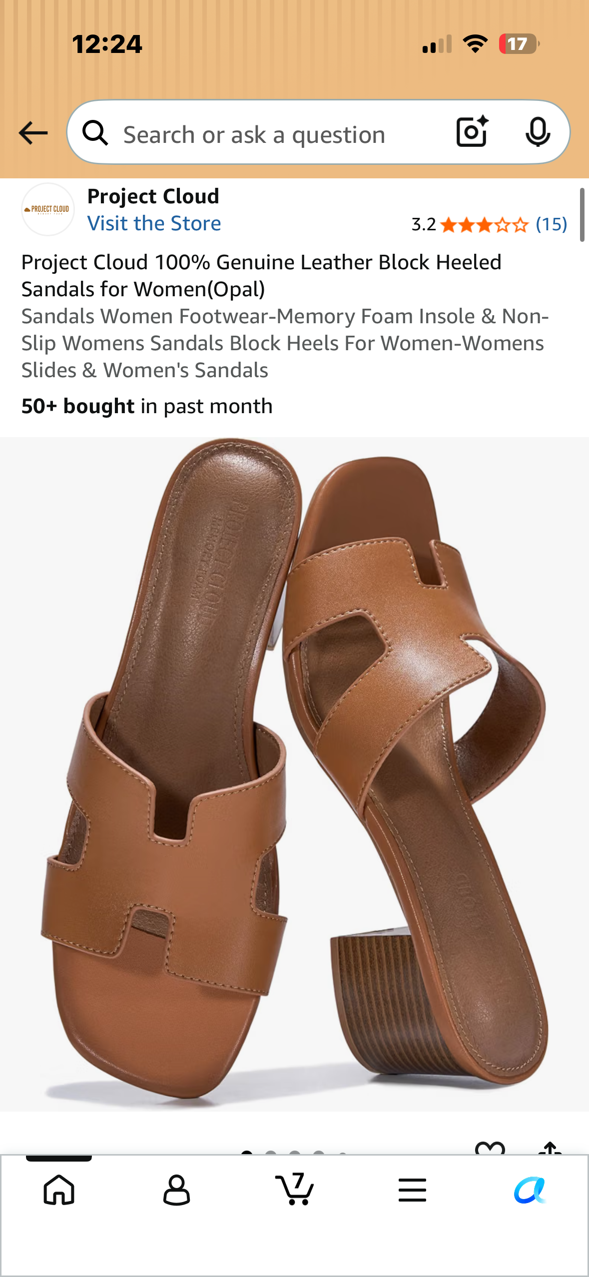 Project Cloud 100% Genuine Leather Block Heeled Sandals, Memory Foam Insole & Non-Slip (Size 8M)