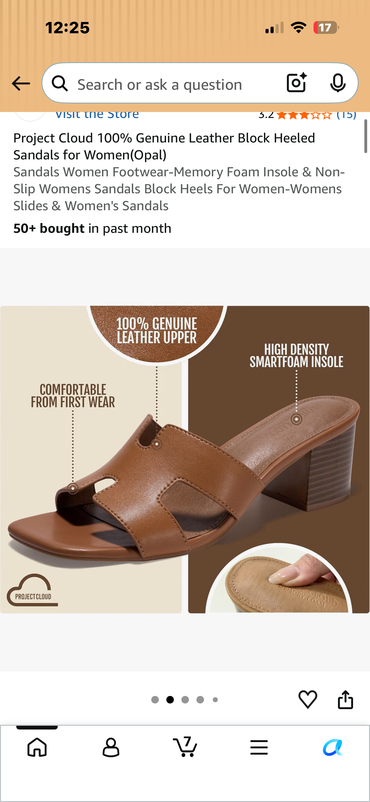 Project Cloud 100% Genuine Leather Block Heeled Sandals, Memory Foam Insole & Non-Slip (Size 8M)