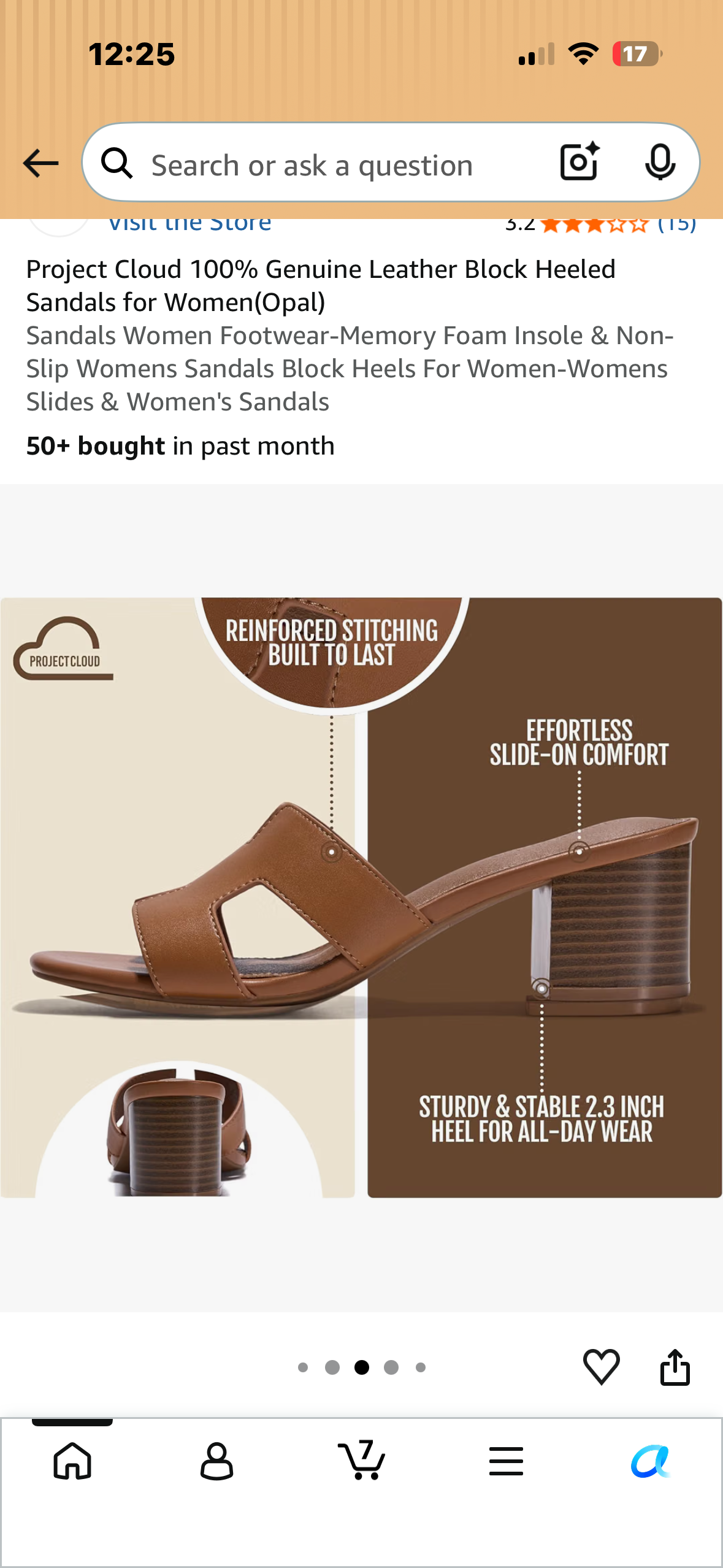 Project Cloud 100% Genuine Leather Block Heeled Sandals, Memory Foam Insole & Non-Slip (Size 8M)