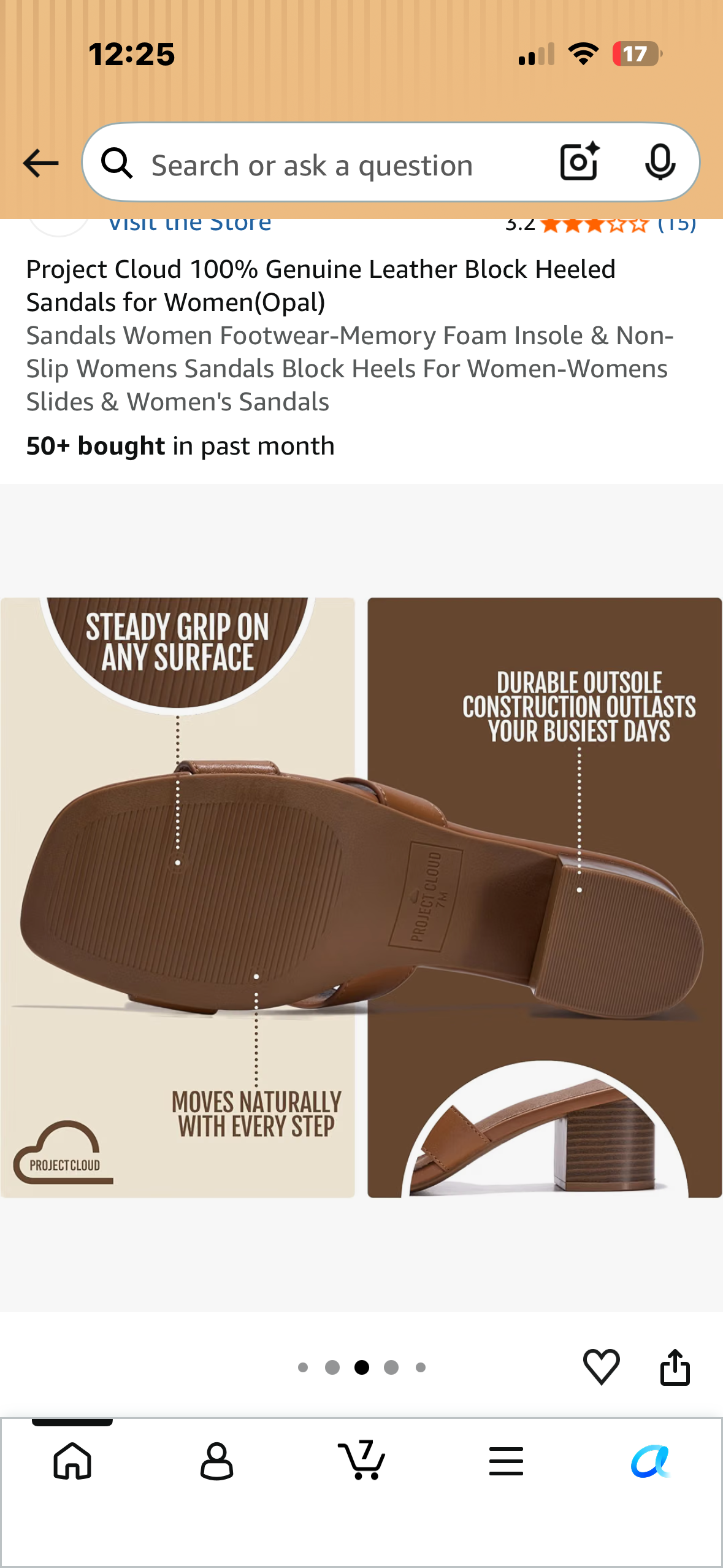 Project Cloud 100% Genuine Leather Block Heeled Sandals, Memory Foam Insole & Non-Slip (Size 8M)