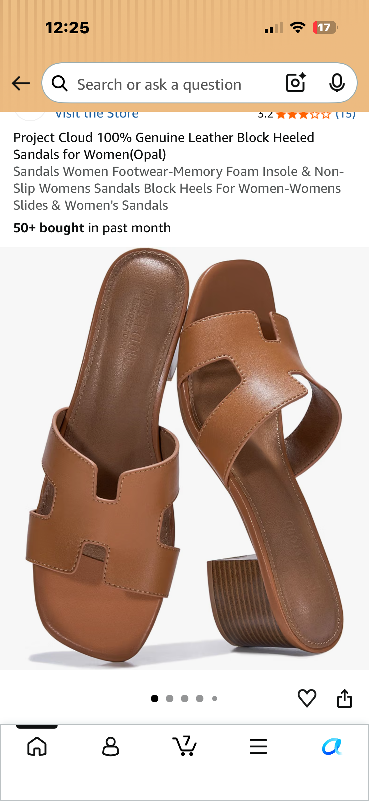 Project Cloud 100% Genuine Leather Block Heeled Sandals, Memory Foam Insole & Non-Slip (Size 8M)