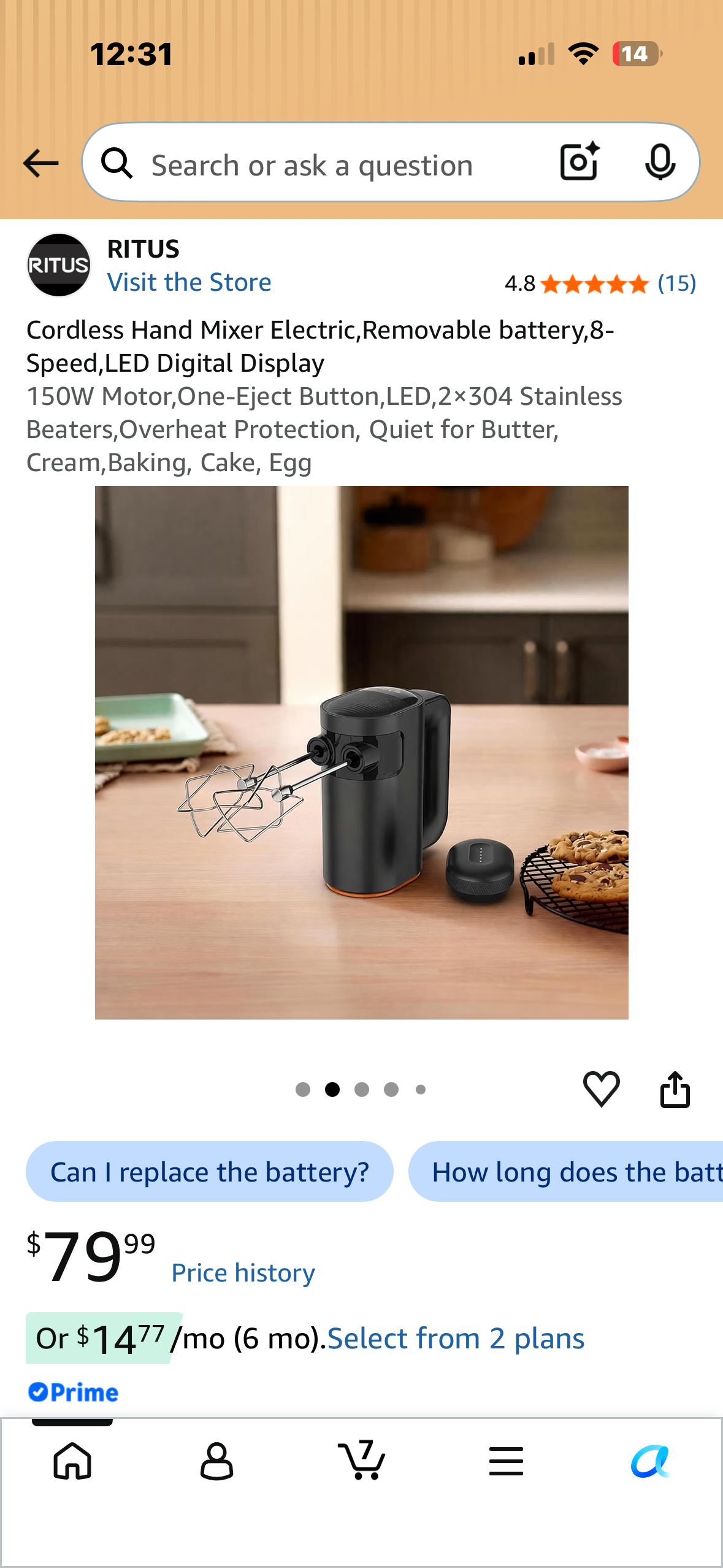 Cordless Electric Hand Mixer, Removable battery, 8-Speed, LED Digital Display, 150W Motor, One-Eject Button, LED,2×304, Stainless Beaters,Overheat Protection, Quiet