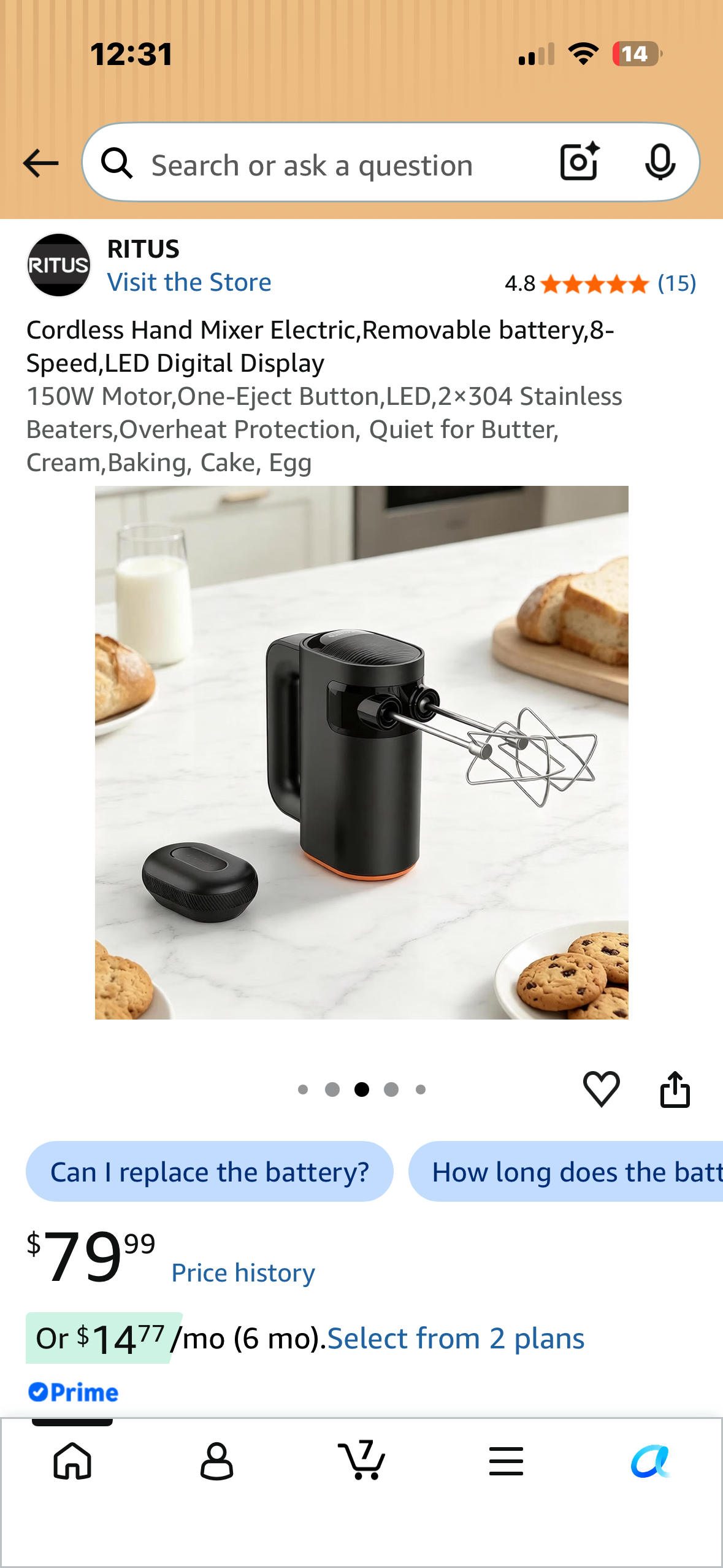 Cordless Electric Hand Mixer, Removable battery, 8-Speed, LED Digital Display, 150W Motor, One-Eject Button, LED,2×304, Stainless Beaters,Overheat Protection, Quiet