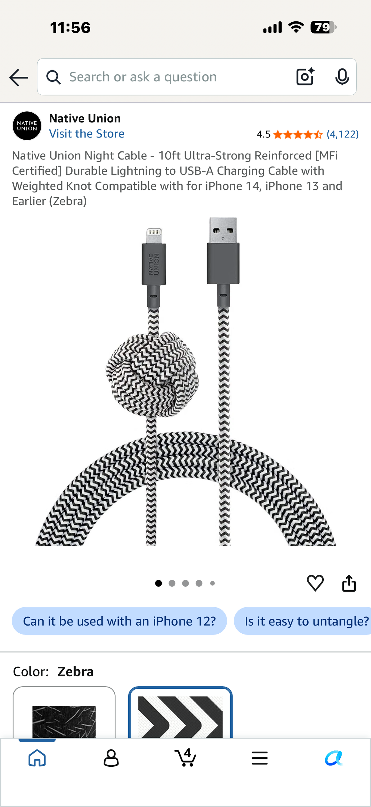 Native Union Night Cable - 10ft Ultra-Strong Reinforced [MFi Certified] Durable Lightning to USB-A