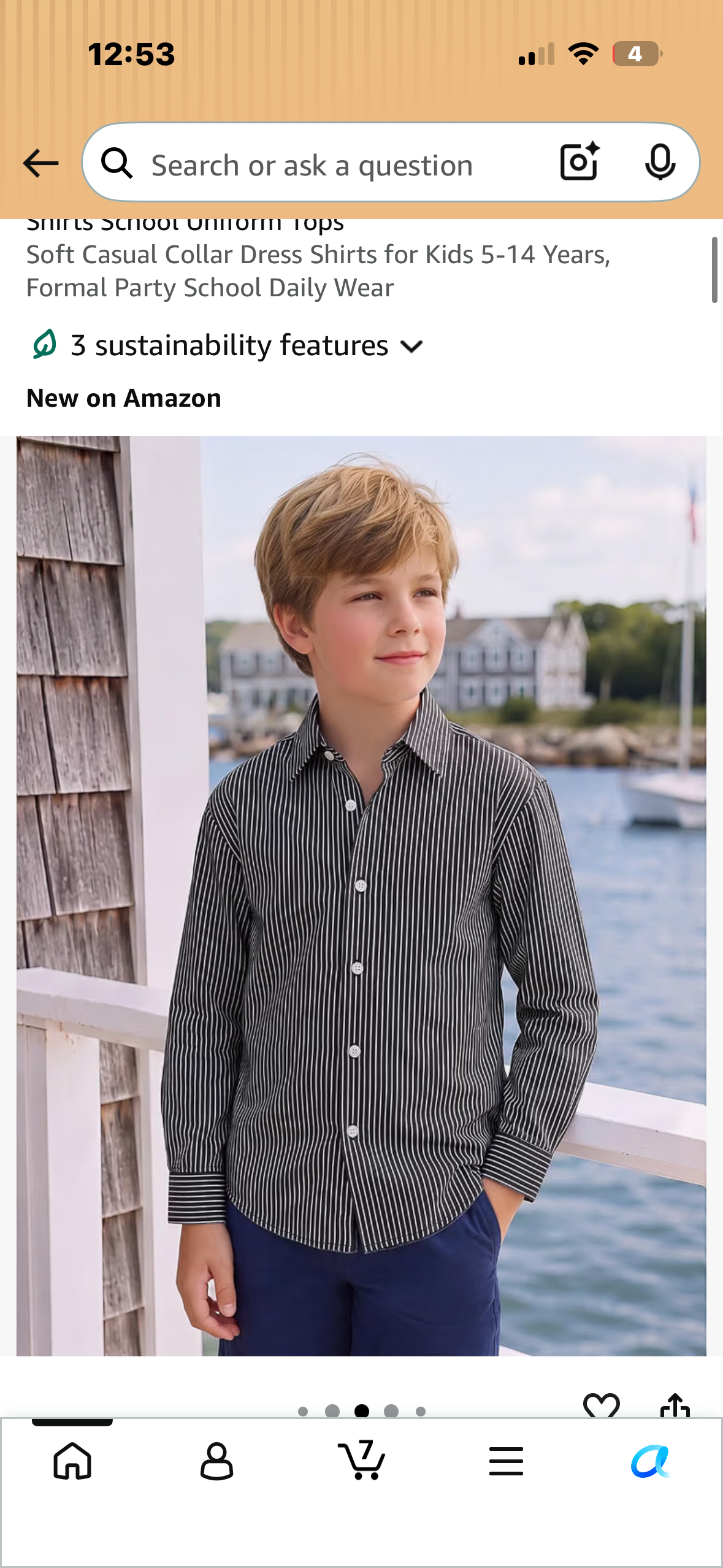 Boys Long Sleeve Striped Button Down Shirt, Casual Collar Dress Shirt (Size Small, approx age 7-8)