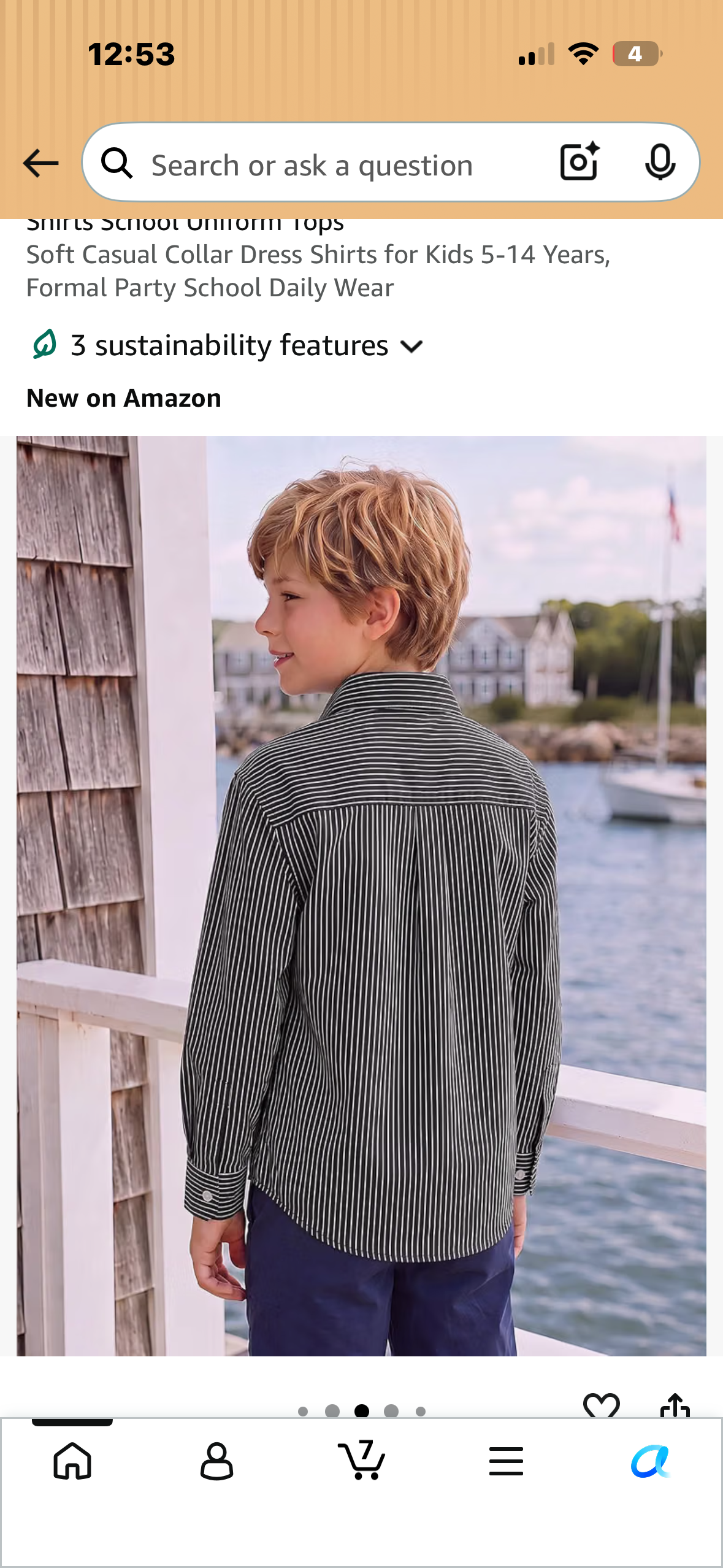 Boys Long Sleeve Striped Button Down Shirt, Casual Collar Dress Shirt (Size Small, approx age 7-8)