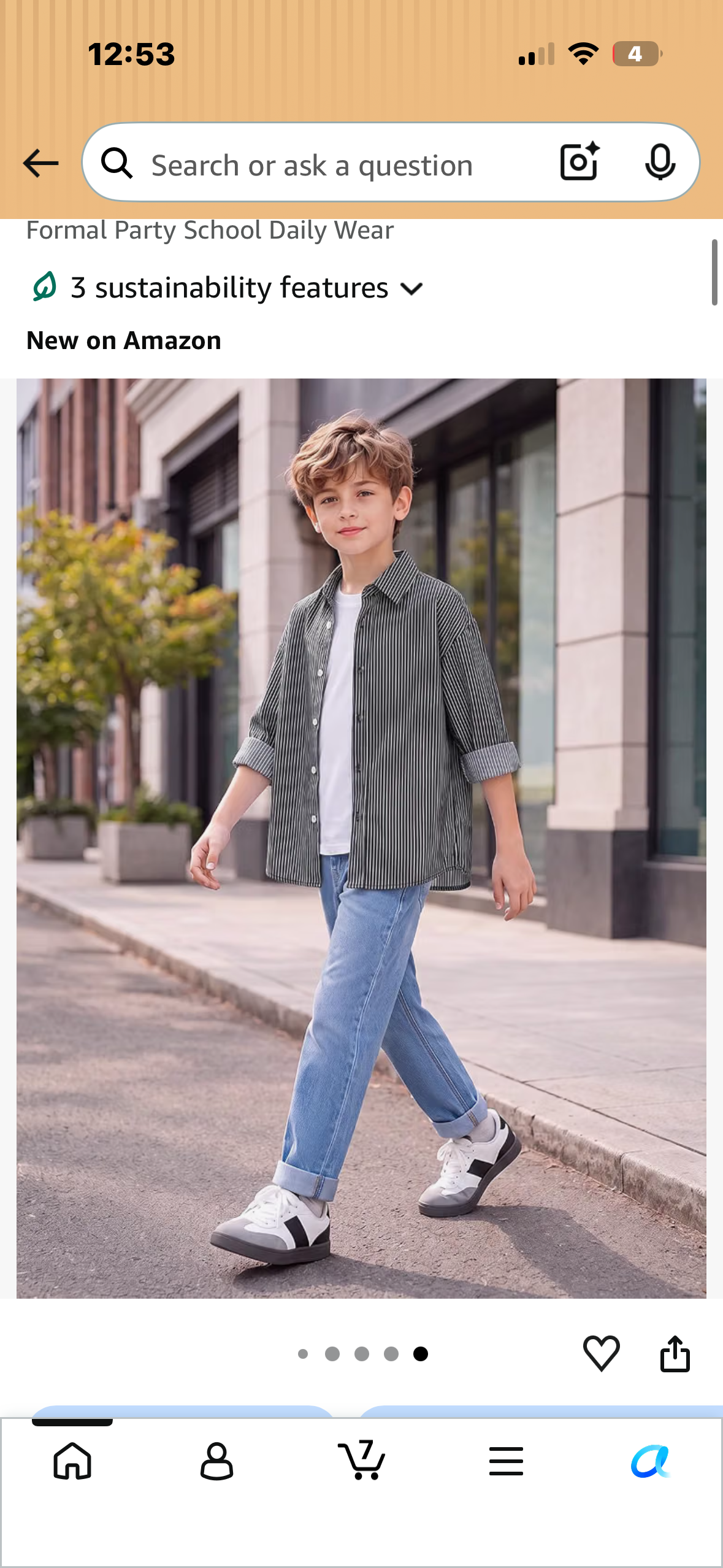 Boys Long Sleeve Striped Button Down Shirt, Casual Collar Dress Shirt (Size Small, approx age 7-8)