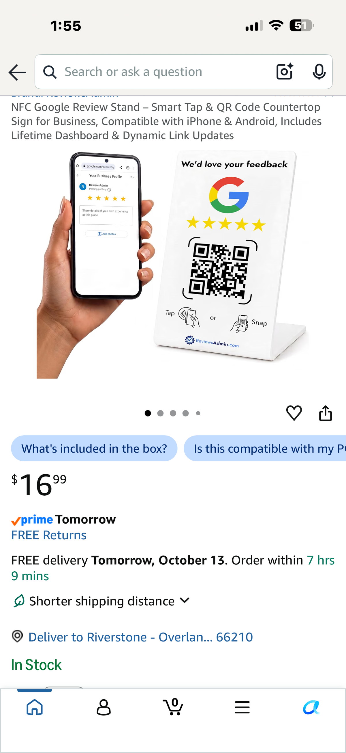 NFC Google Review Stand – Smart Tap & QR Code Countertop Sign for Business, Compatible with iPhone & Android, Includes Lifetime Dashboard & Dynamic Link Updates